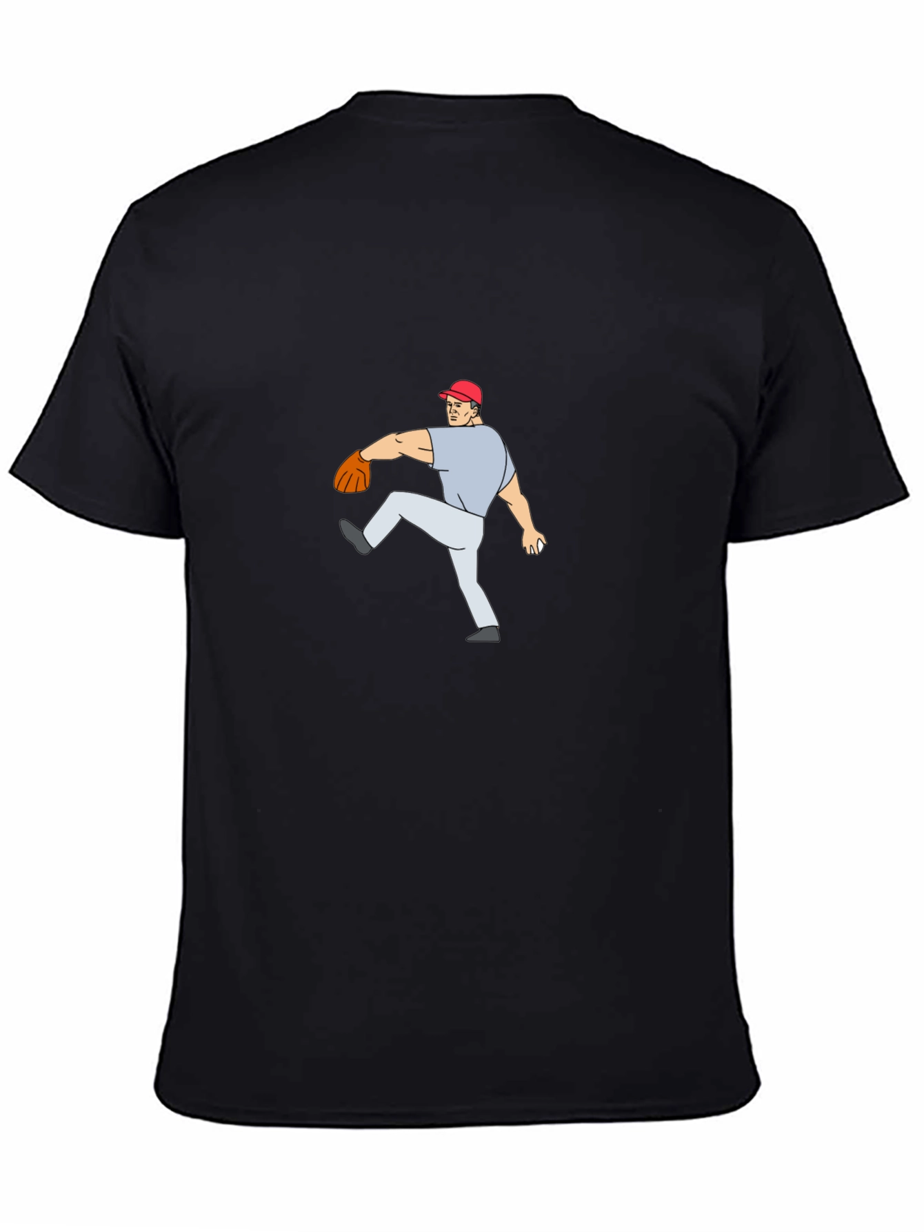 Baseball Pitcher Cartoon Black T-Shirt