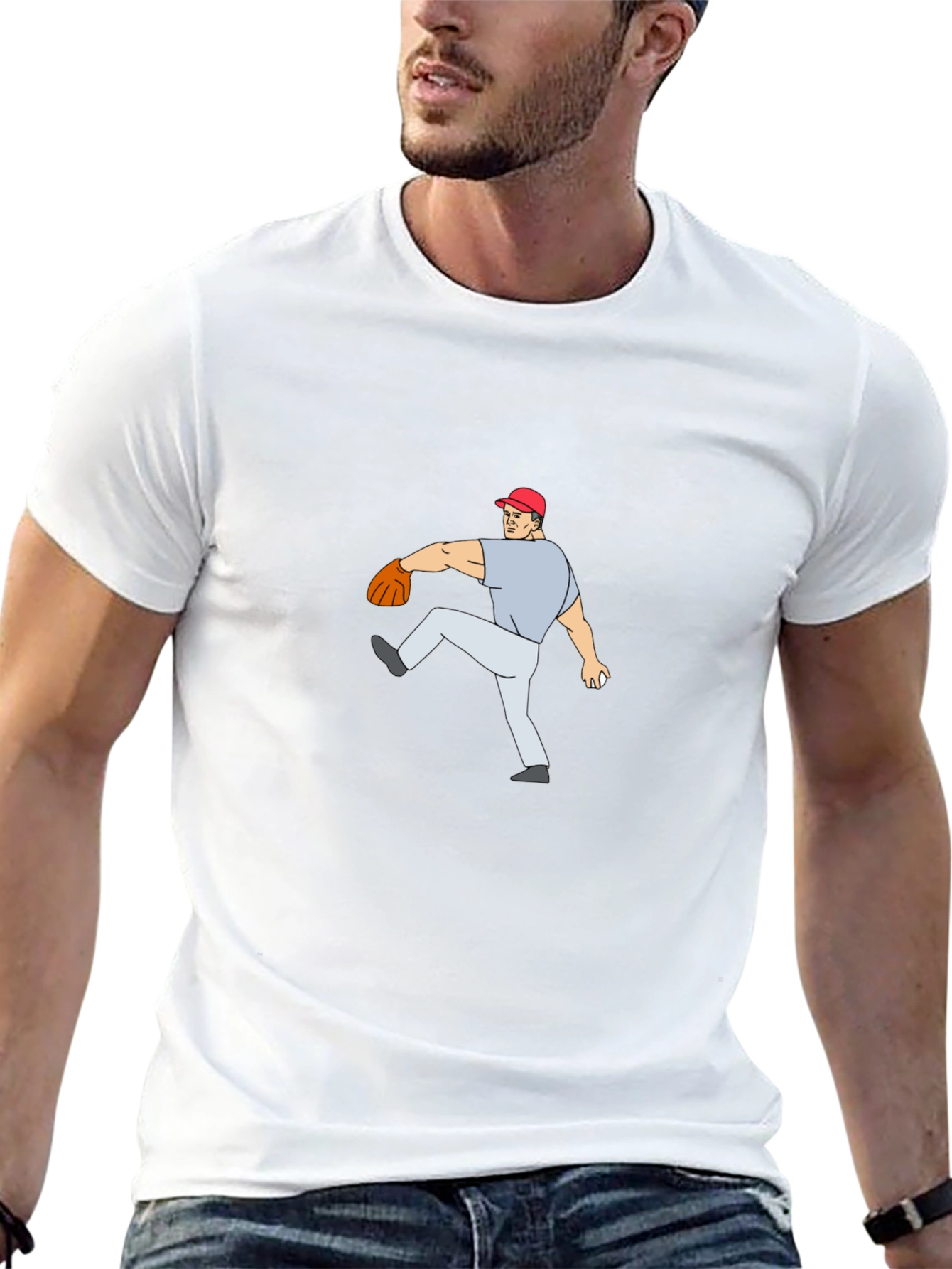 Baseball Pitcher Cartoon Black T-Shirt