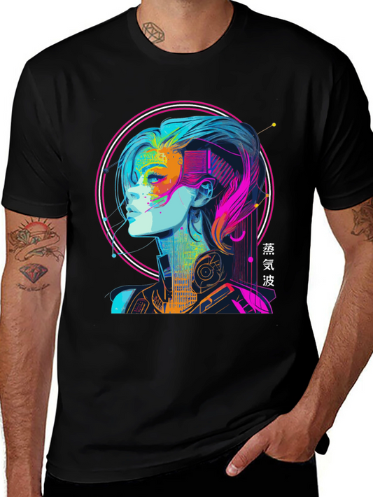 Cyberpunk Girl Graphic Tee - Vaporwave Aesthetic