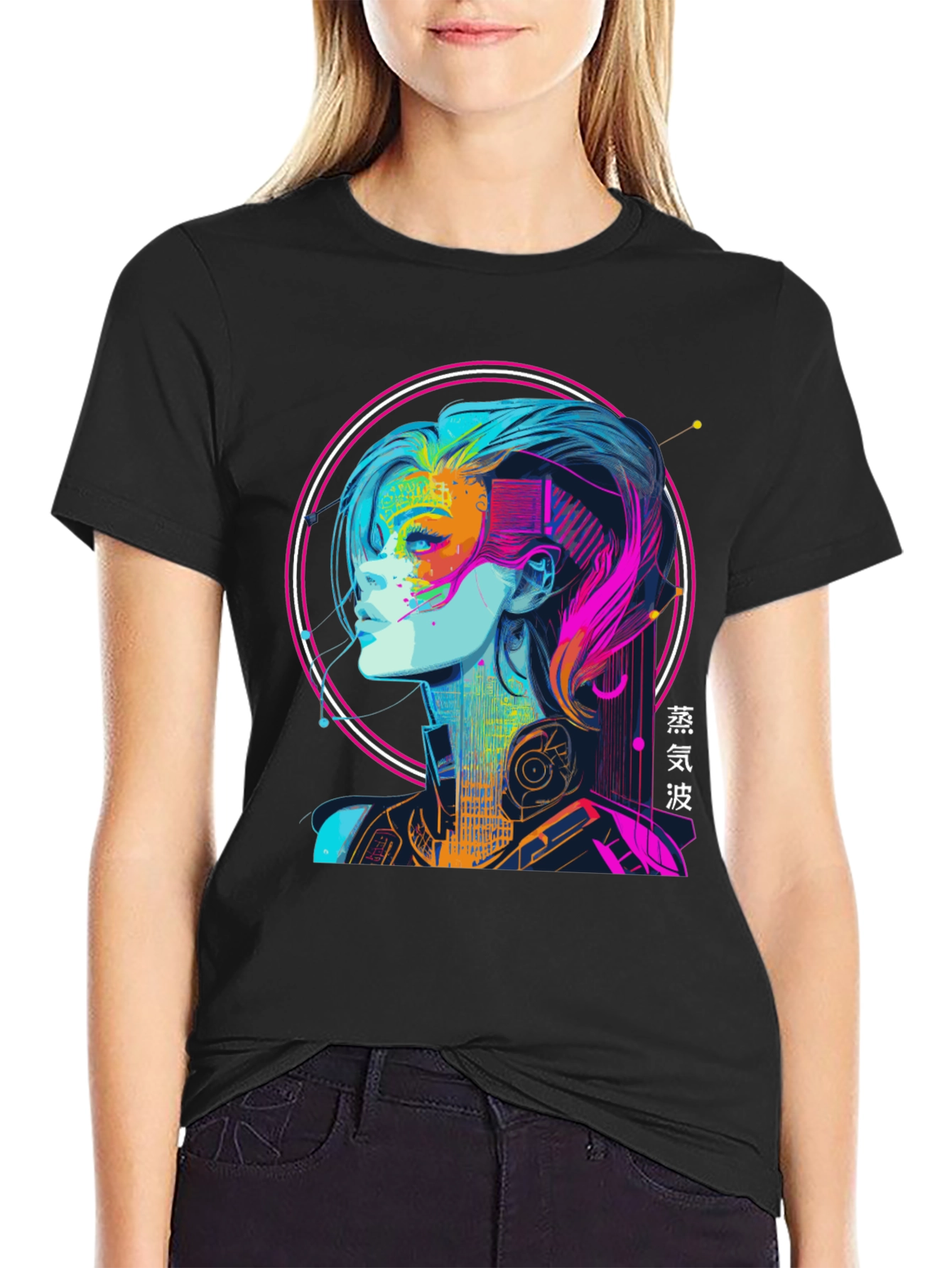 Cyberpunk Girl Graphic Tee - Vaporwave Aesthetic
