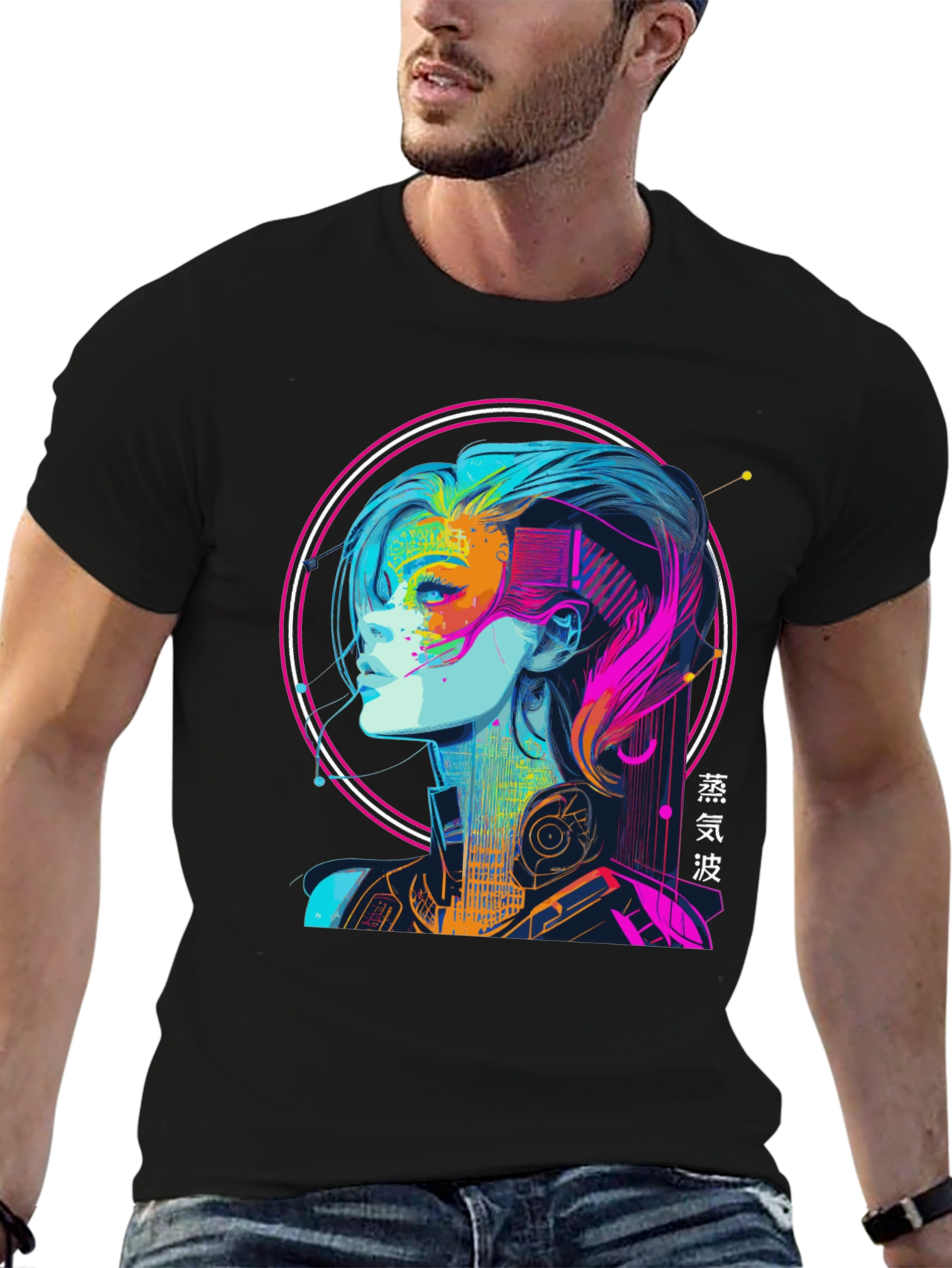 Cyberpunk Girl Graphic Tee - Vaporwave Aesthetic