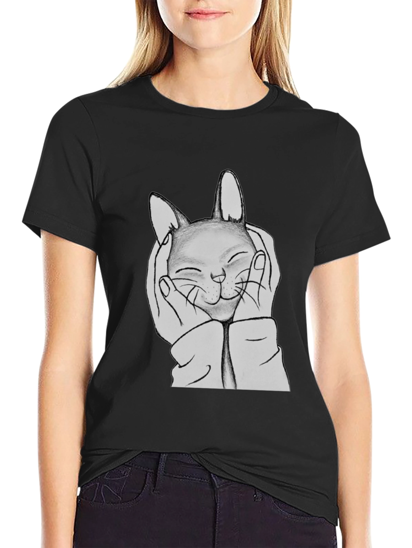 Cute Cat Hands Black Graphic Tee