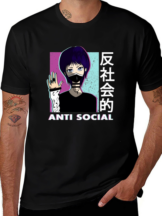 Anti Social Anime Graphic T-Shirt