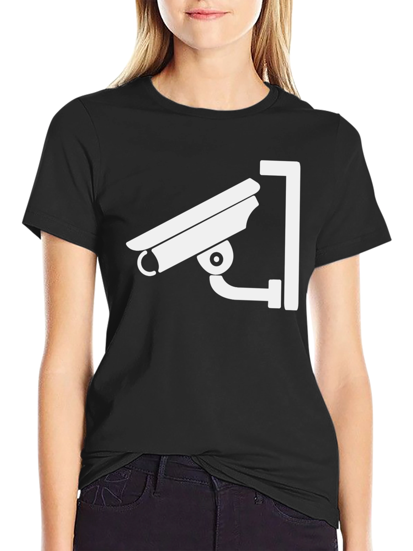 Security Camera Graphic Tee - Black Cotton T-Shirt