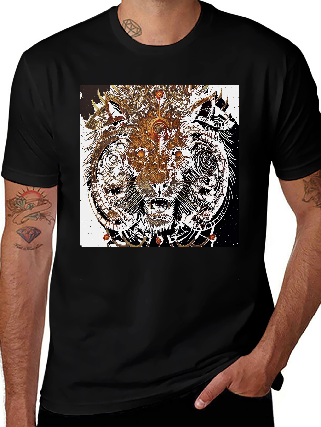 Abstract Wolf Graphic Print Black T-Shirt