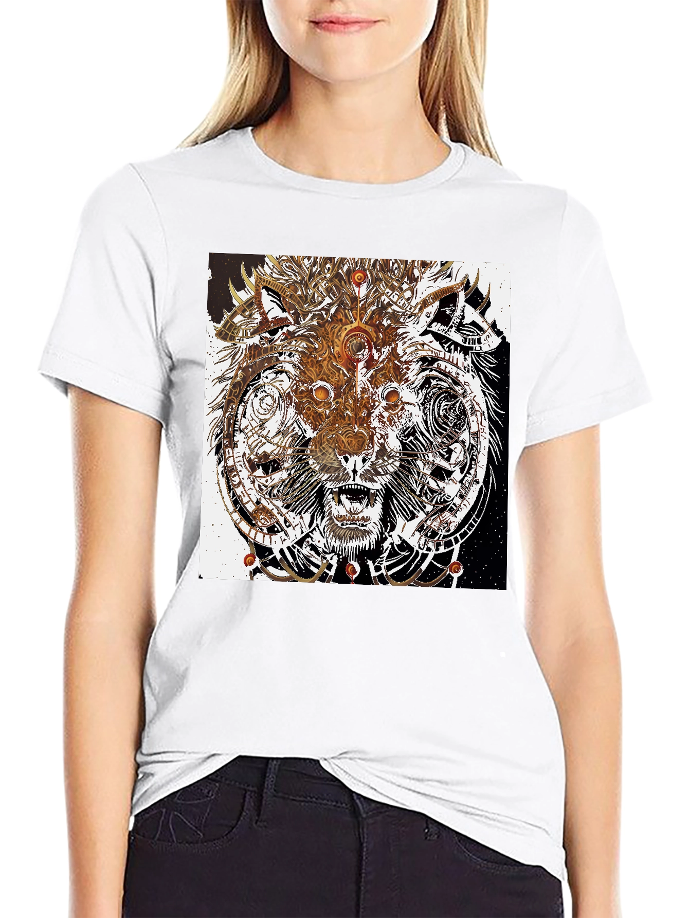 Abstract Wolf Graphic Print Black T-Shirt