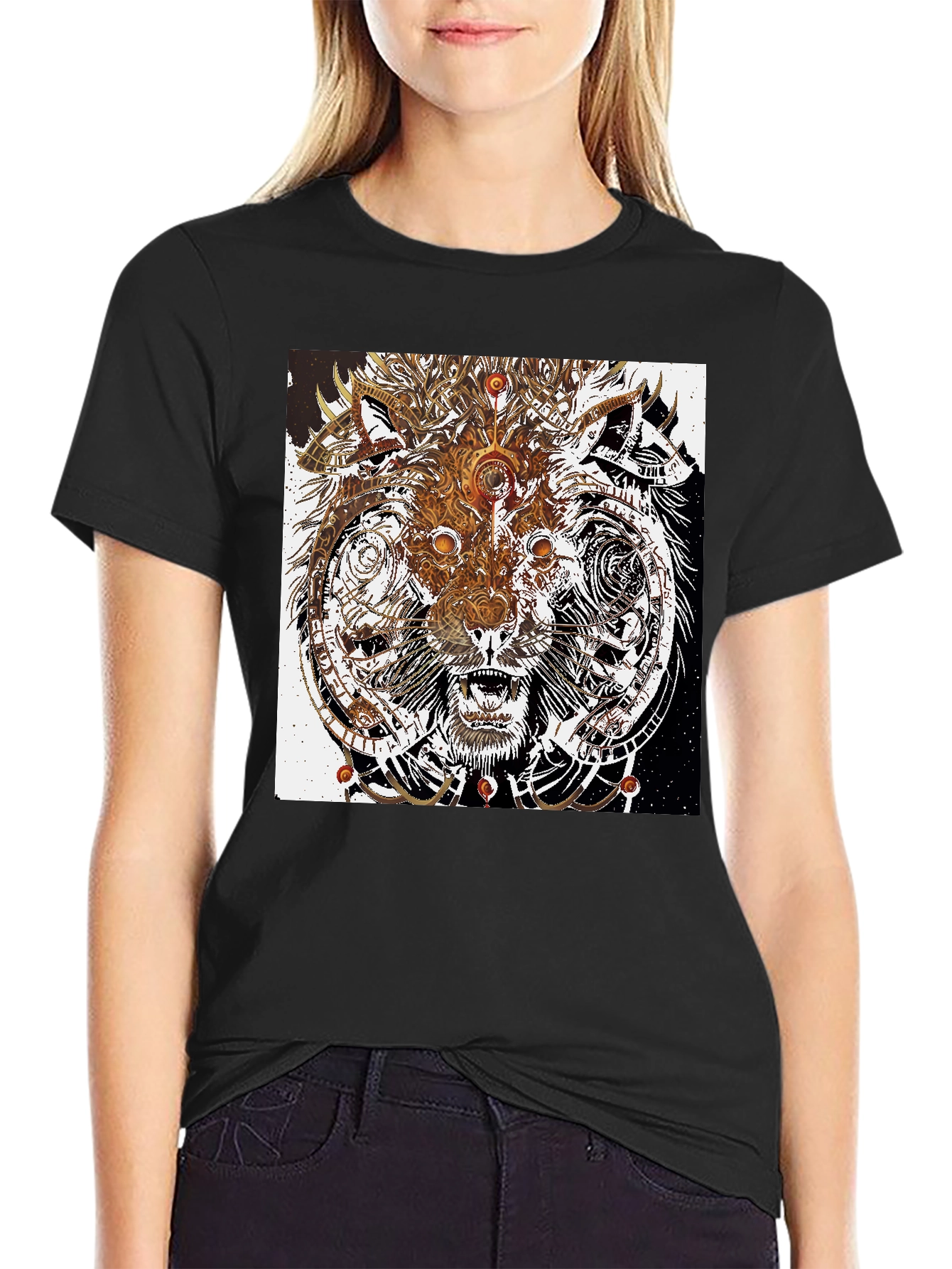 Abstract Wolf Graphic Print Black T-Shirt