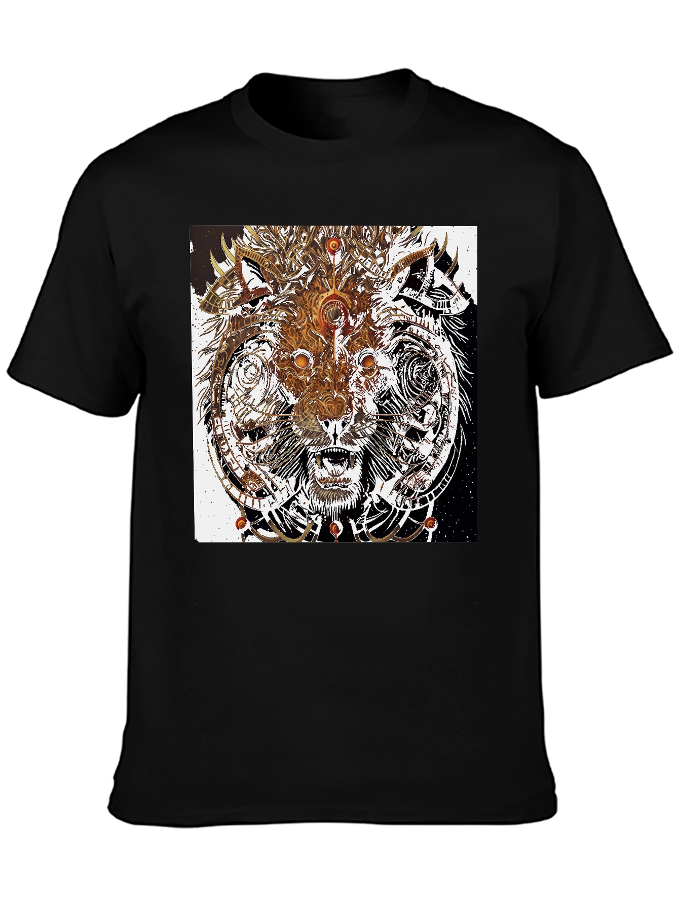 Abstract Wolf Graphic Print Black T-Shirt