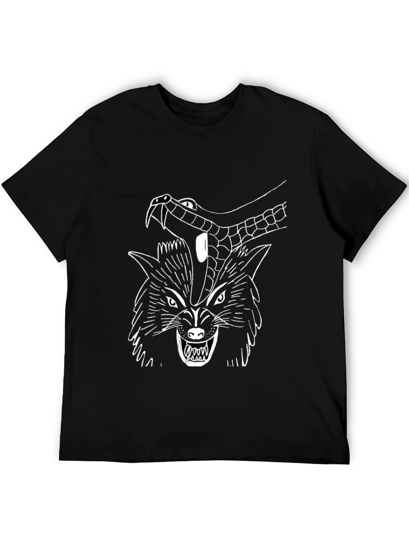 Wolf & Snake Graphic Tee - Black Cotton T-Shirt