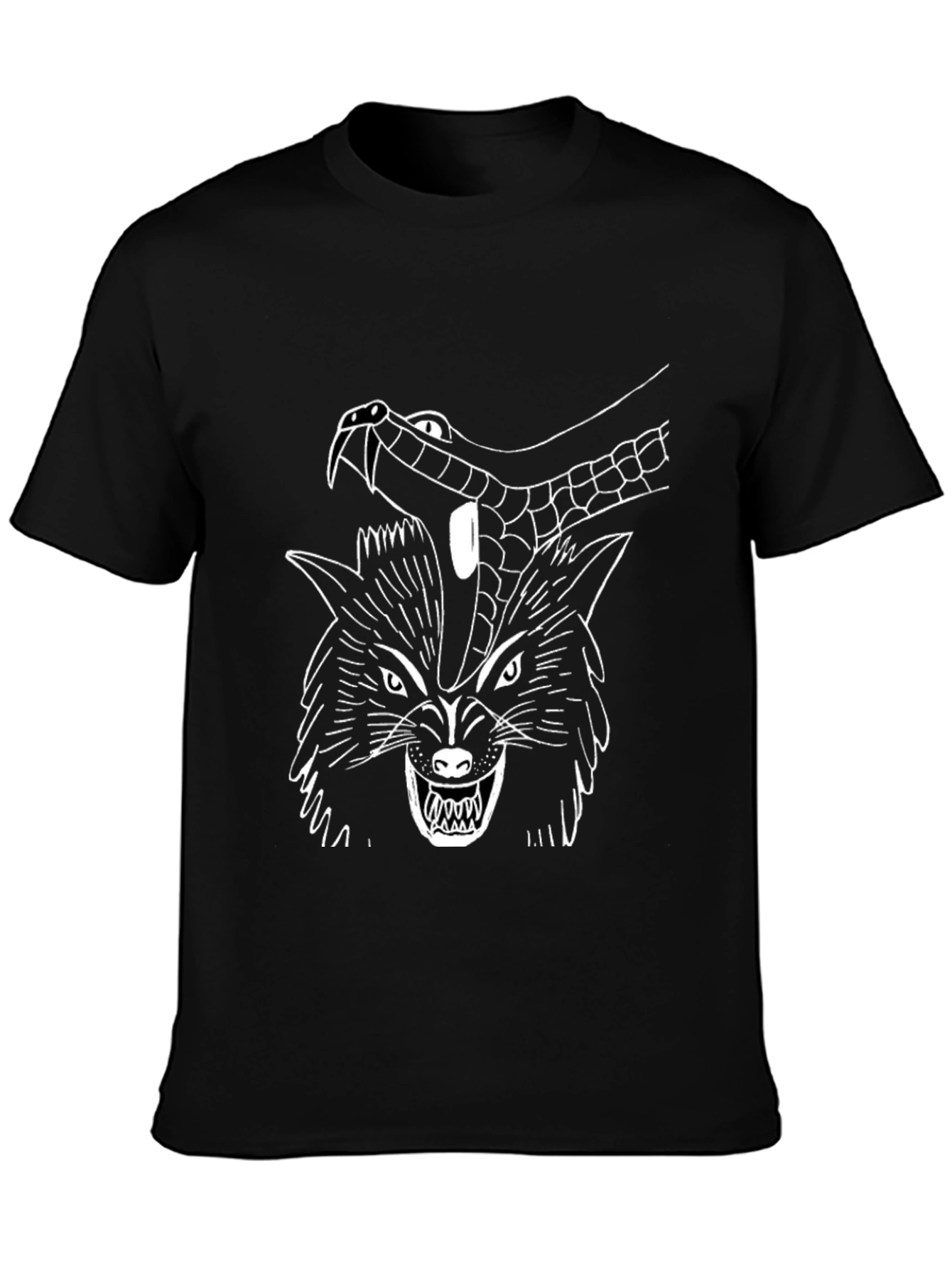 Wolf & Snake Graphic Tee - Black Cotton T-Shirt