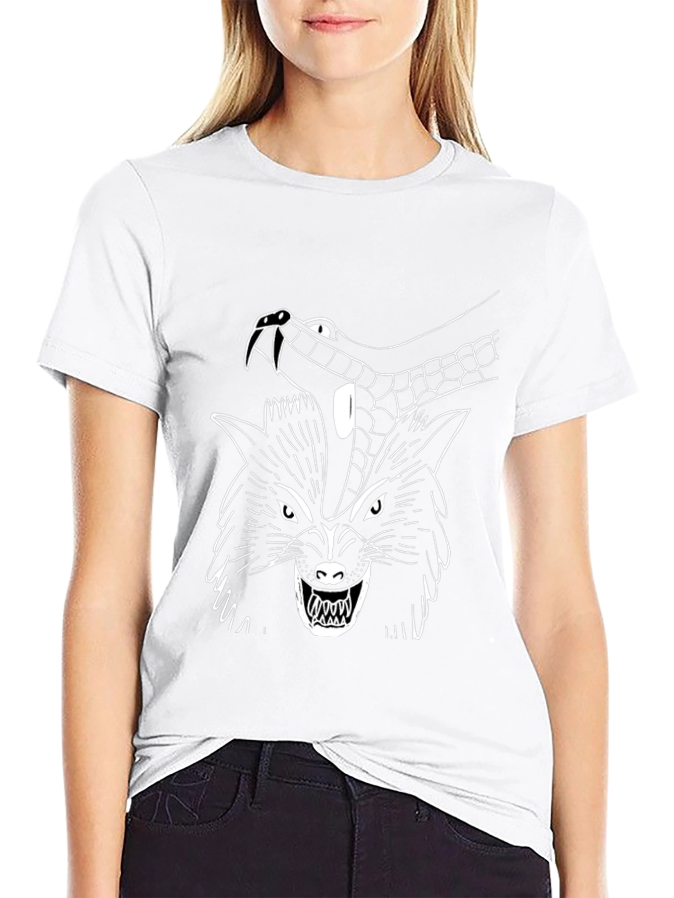 Wolf & Snake Graphic Tee - Black Cotton T-Shirt