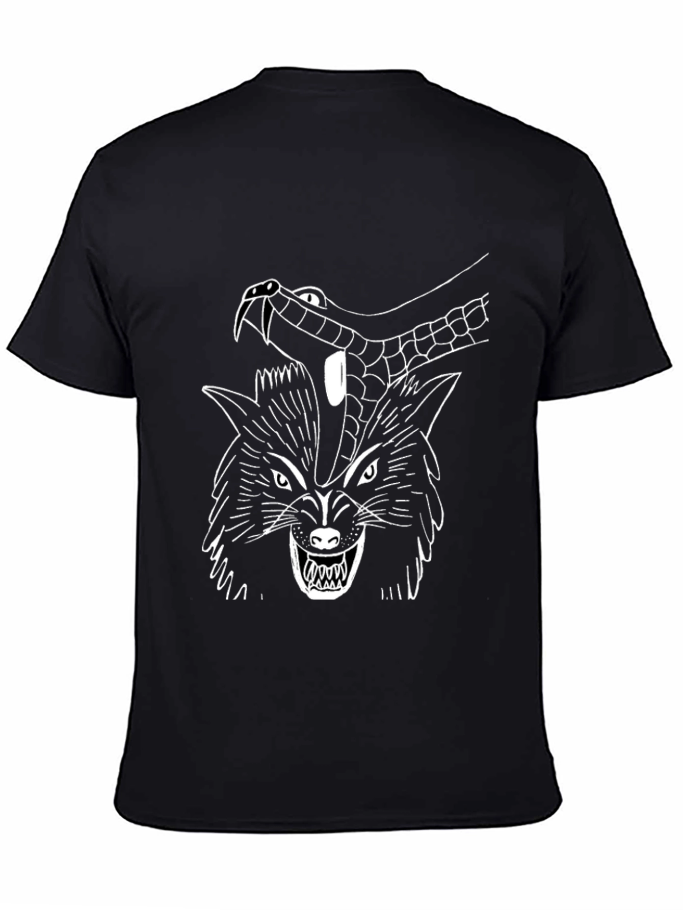Wolf & Snake Graphic Tee - Black Cotton T-Shirt