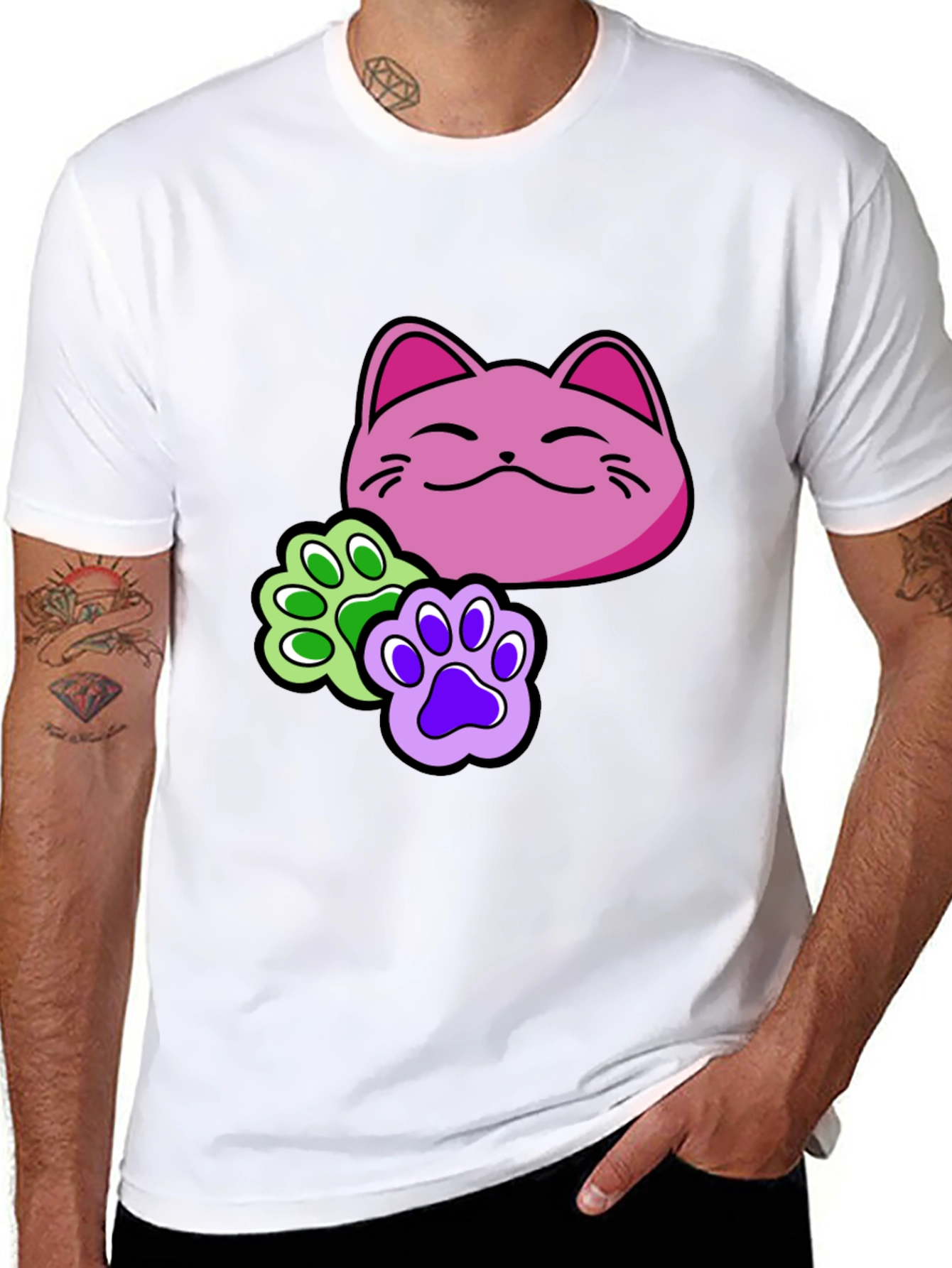 Cat Paw Print T-Shirt - Black Graphic Tee