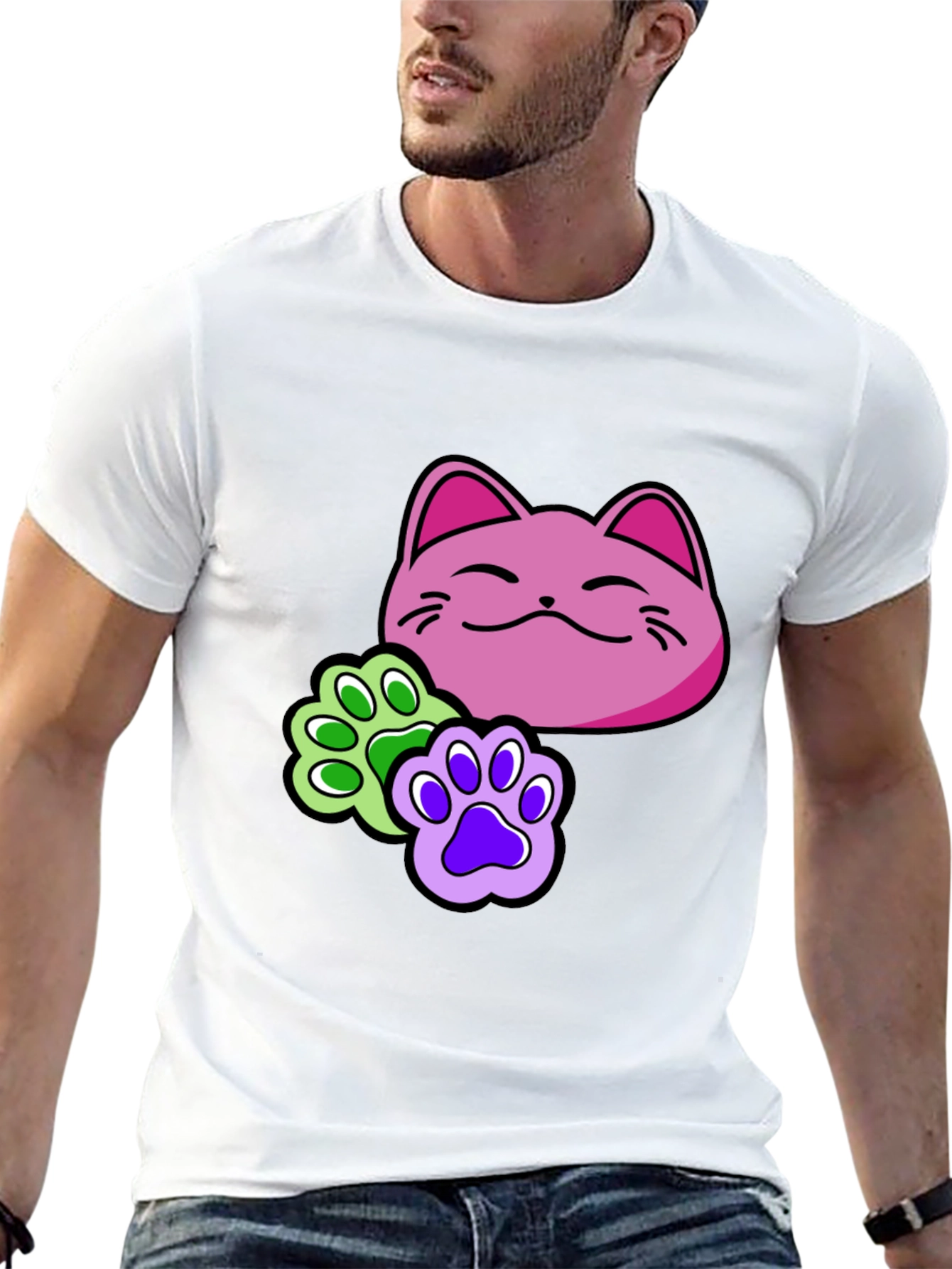Cat Paw Print T-Shirt - Black Graphic Tee