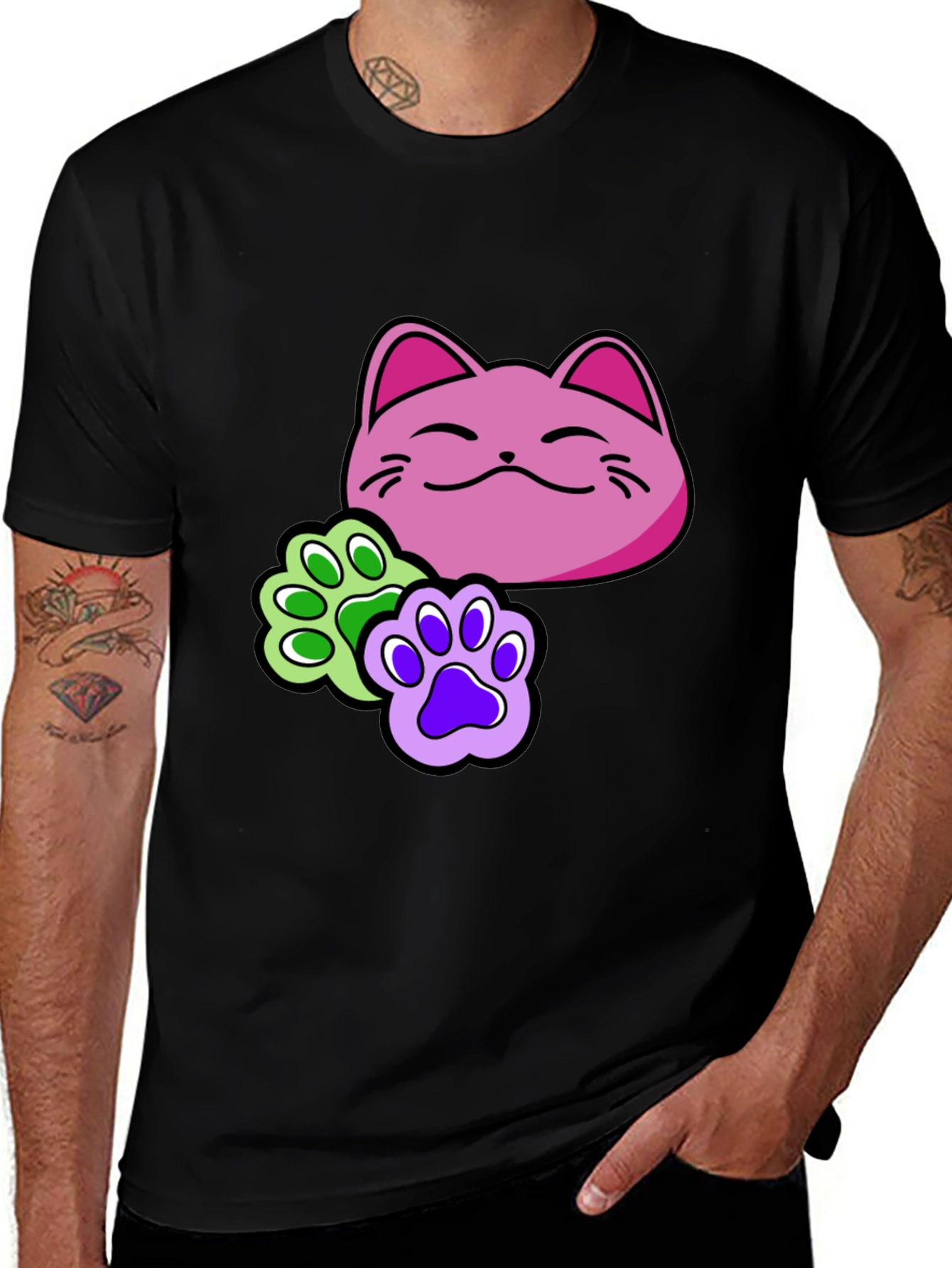 Cat Paw Print T-Shirt - Black Graphic Tee