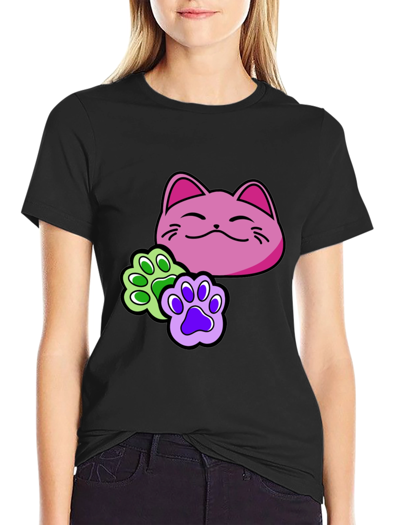 Cat Paw Print T-Shirt - Black Graphic Tee