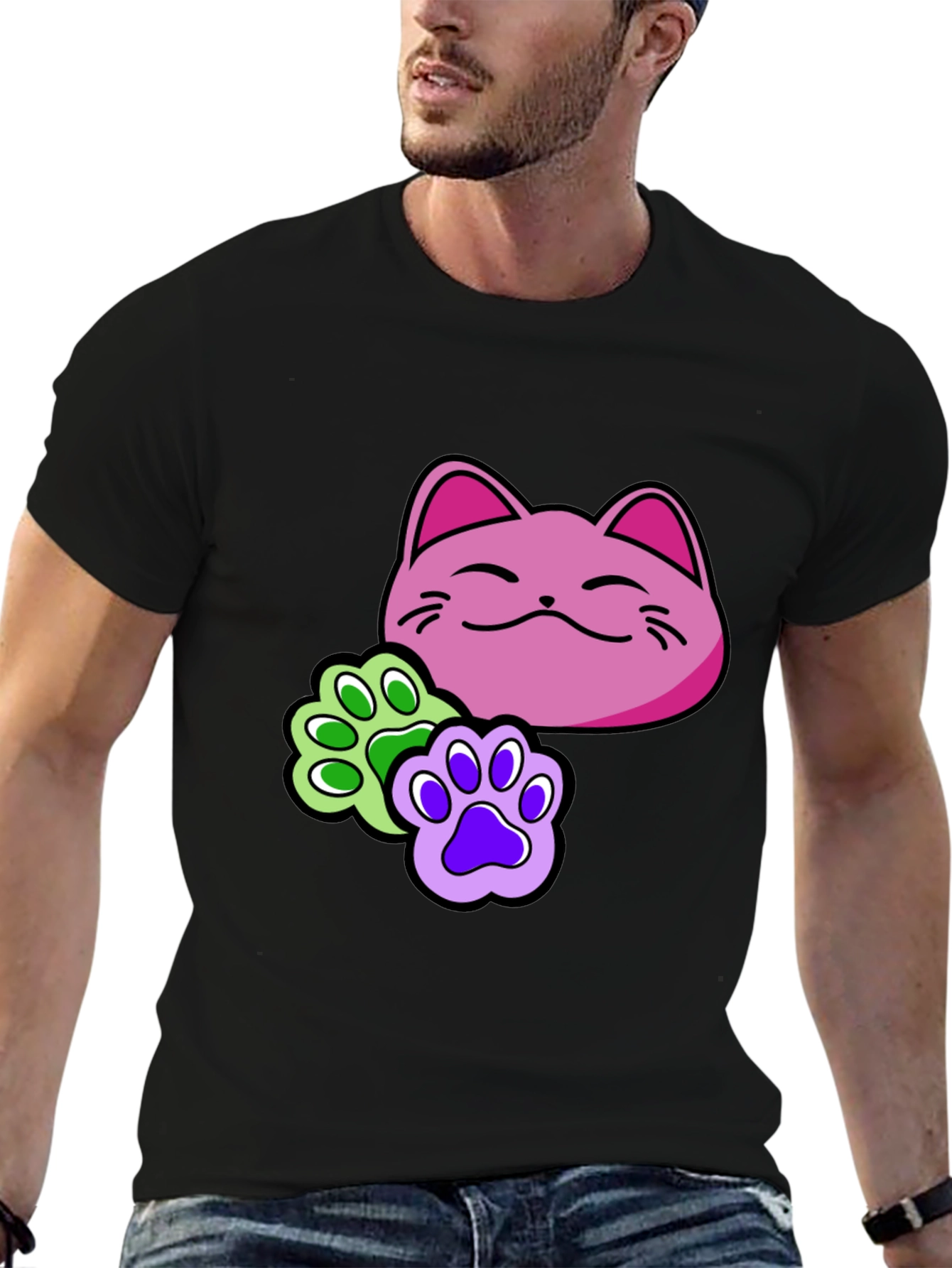 Cat Paw Print T-Shirt - Black Graphic Tee