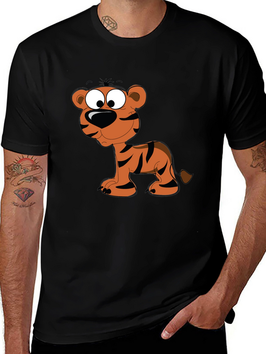 Cartoon Tiger Graphic Tee - Black Cotton T-Shirt