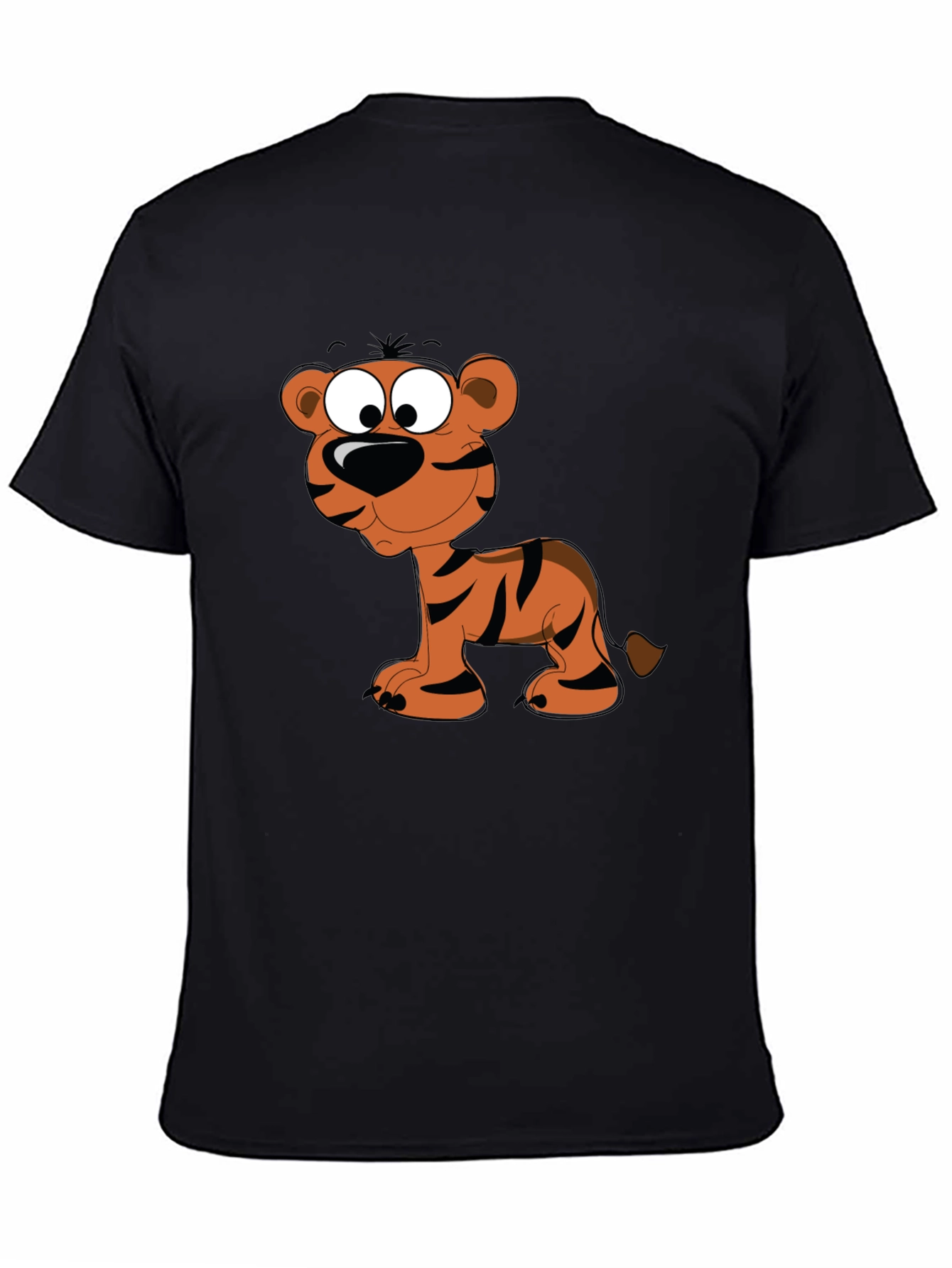 Cartoon Tiger Graphic Tee - Black Cotton T-Shirt