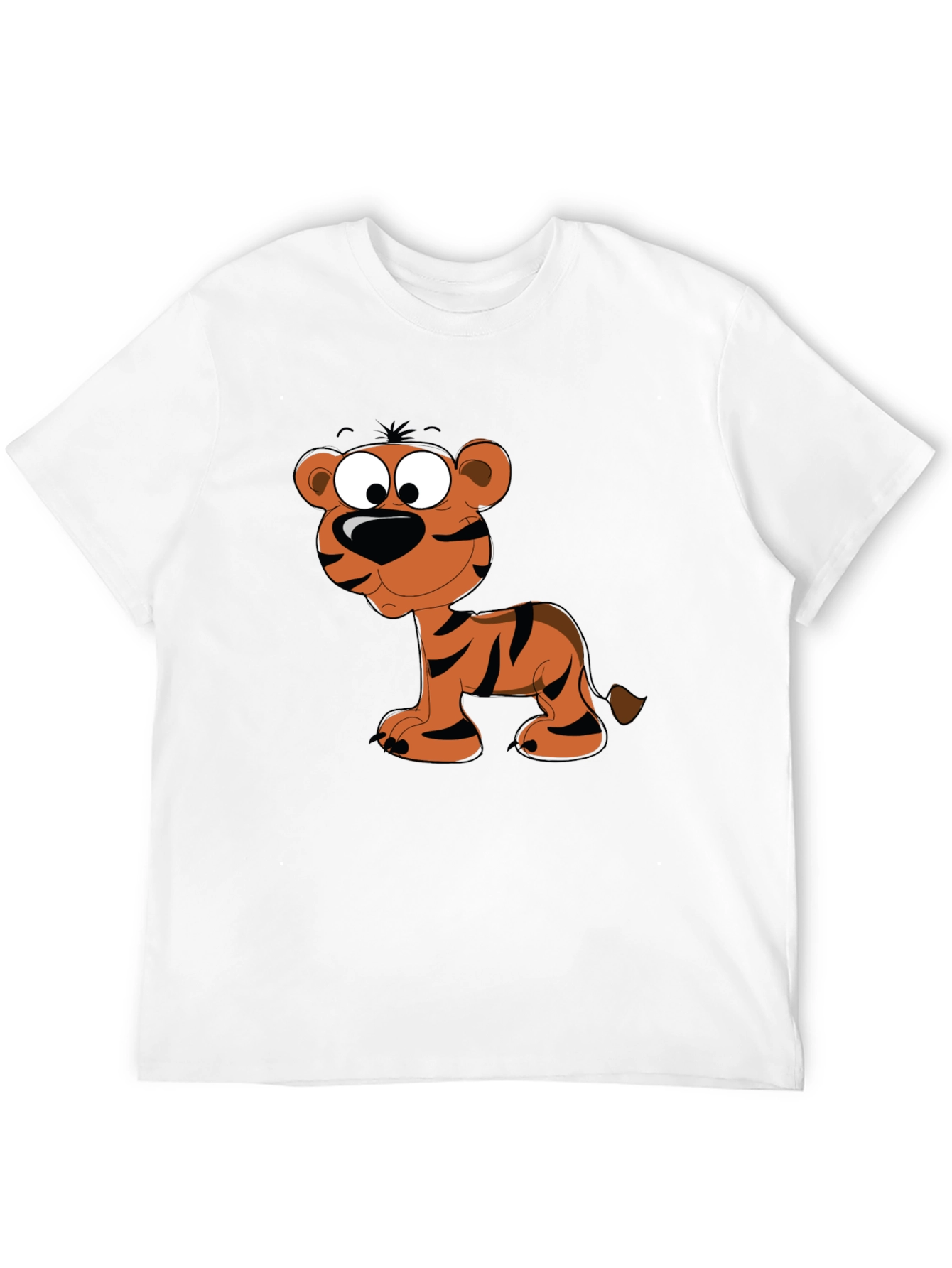 Cartoon Tiger Graphic Tee - Black Cotton T-Shirt