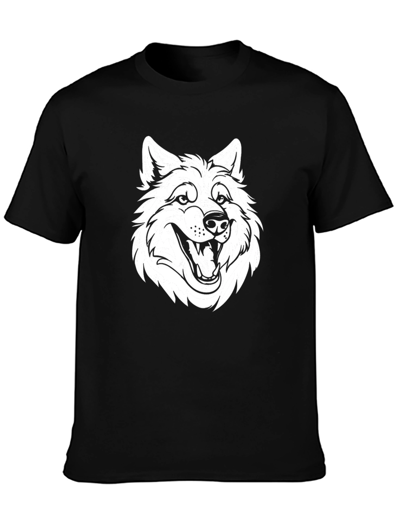 Black T-Shirt with White Wolf Graphic