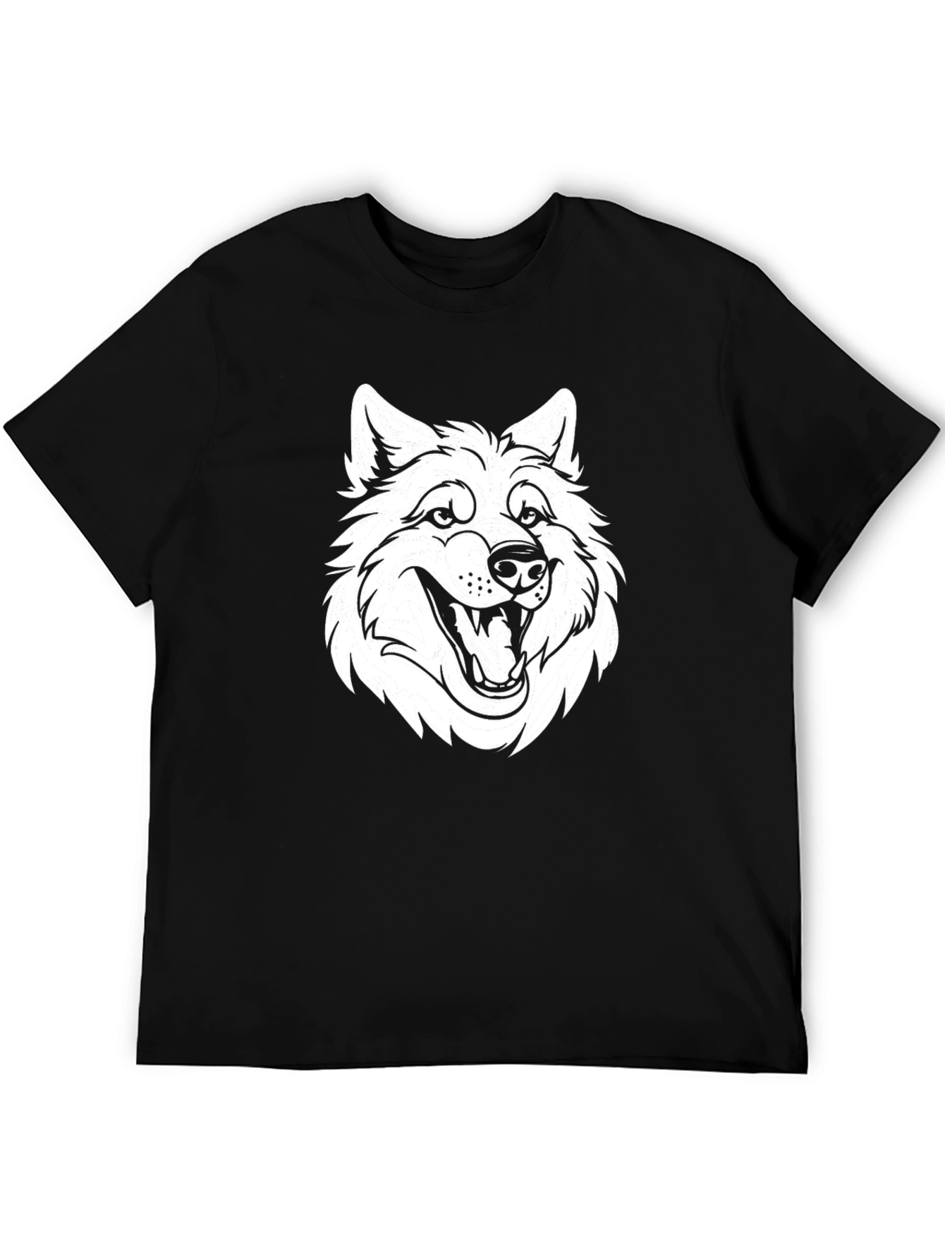 Black T-Shirt with White Wolf Graphic