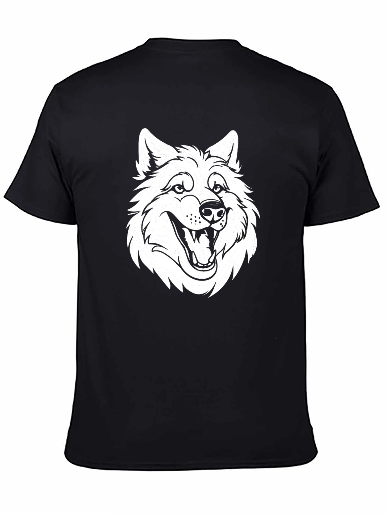 Black T-Shirt with White Wolf Graphic