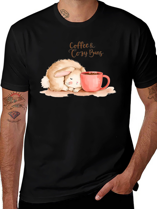Coffee & Cozy Buns T-Shirt - Adorable Bunny Design