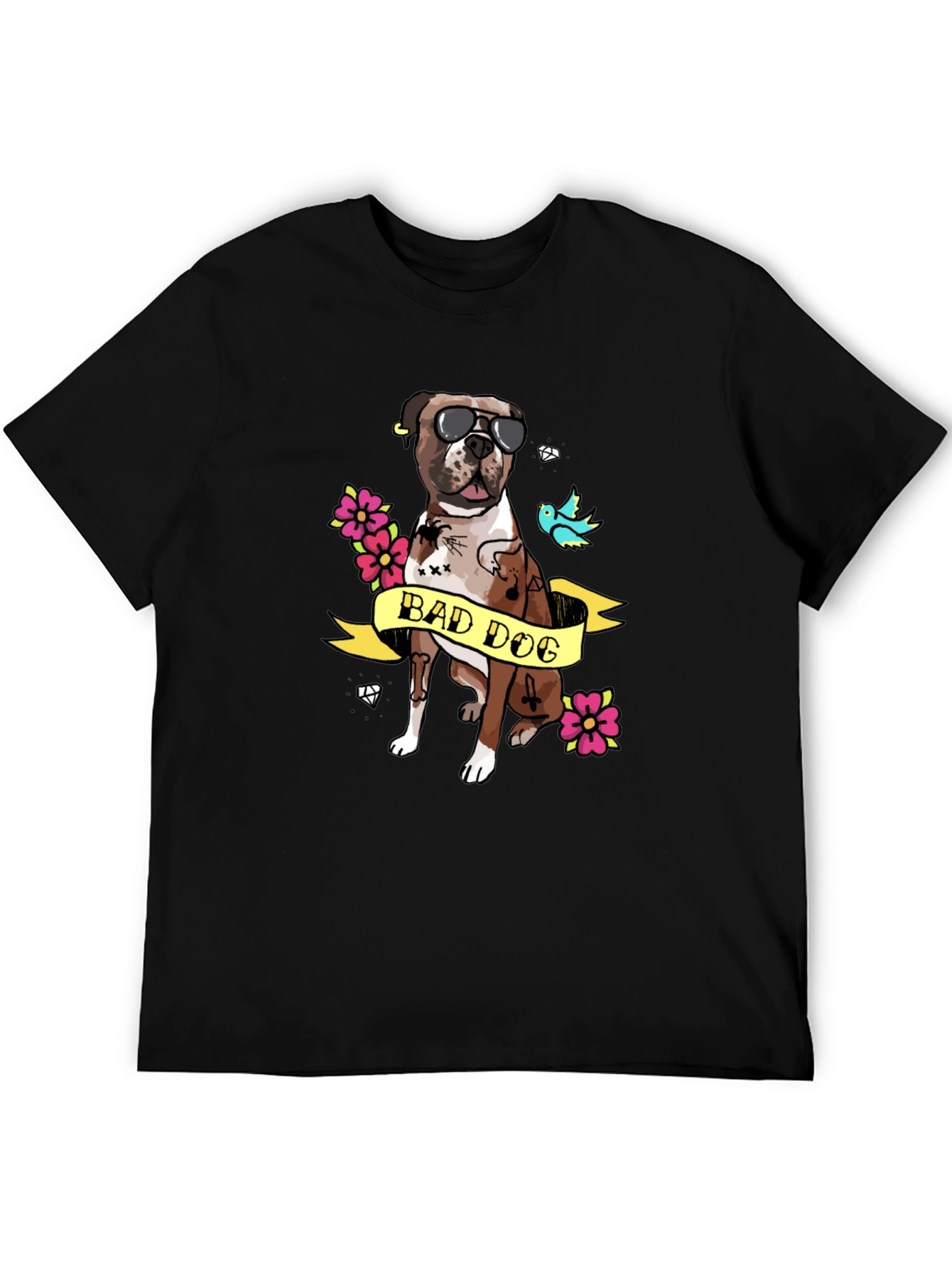 Bad Dog Tattoo Style Graphic T-Shirt