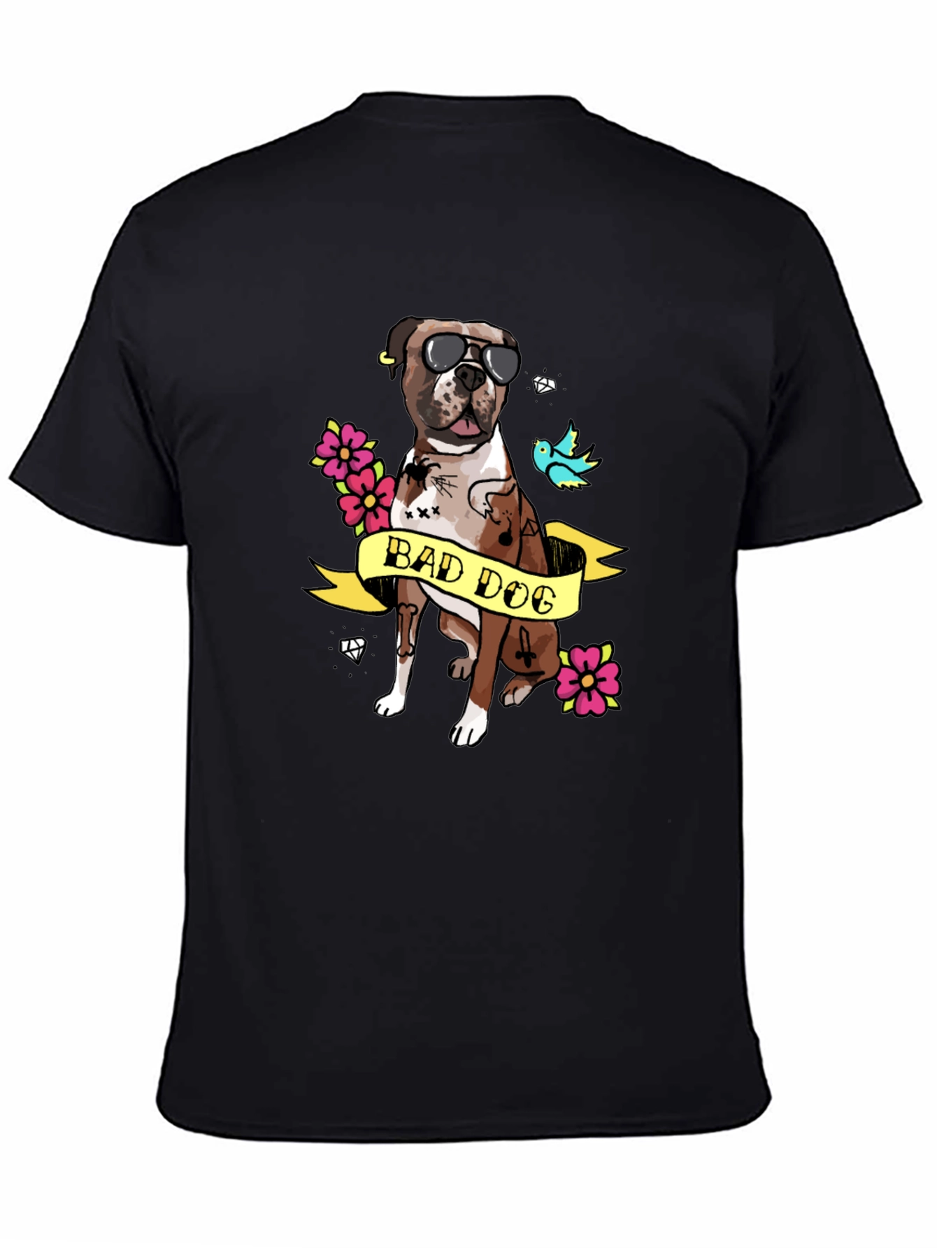 Bad Dog Tattoo Style Graphic T-Shirt