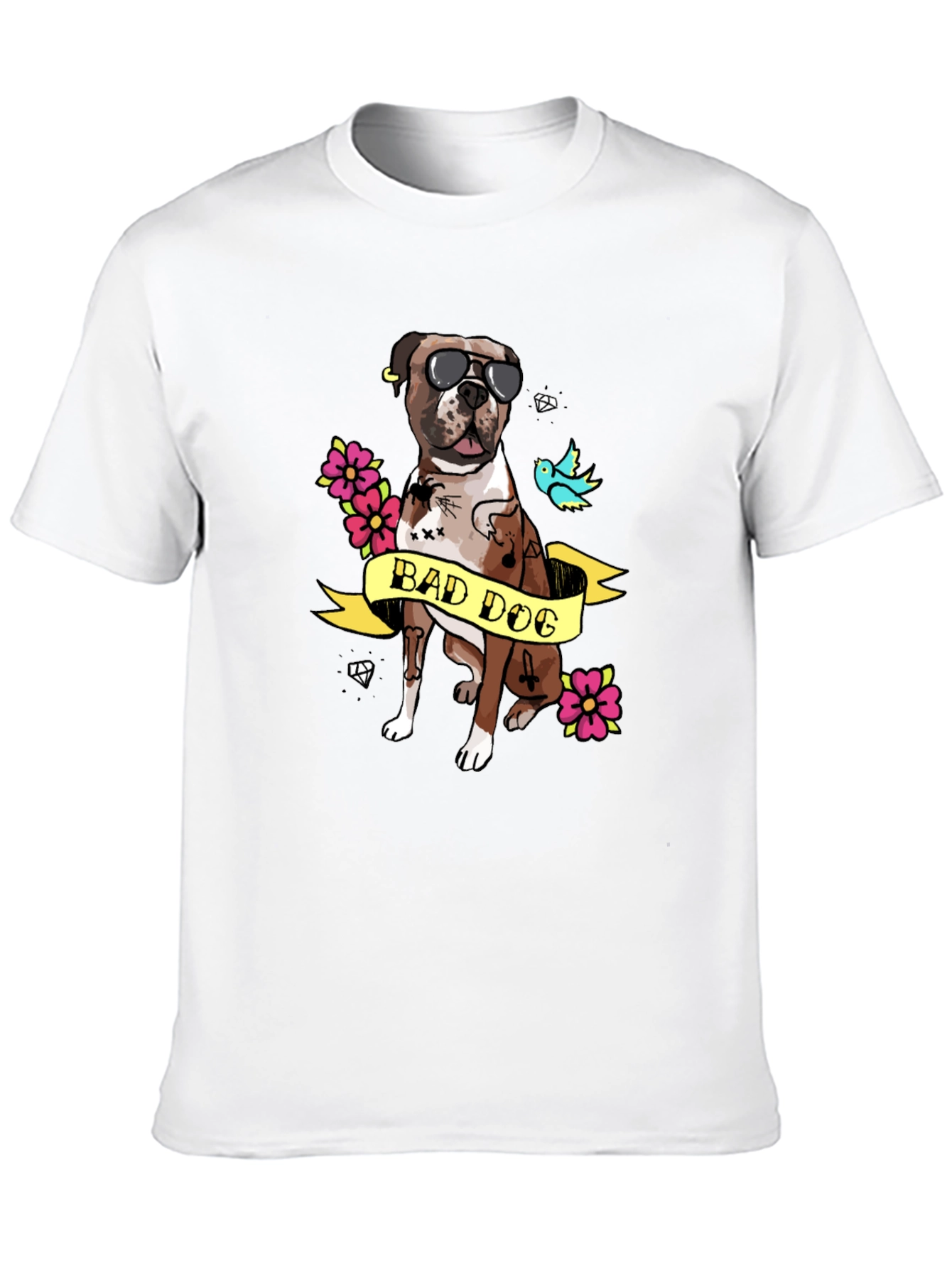 Bad Dog Tattoo Style Graphic T-Shirt