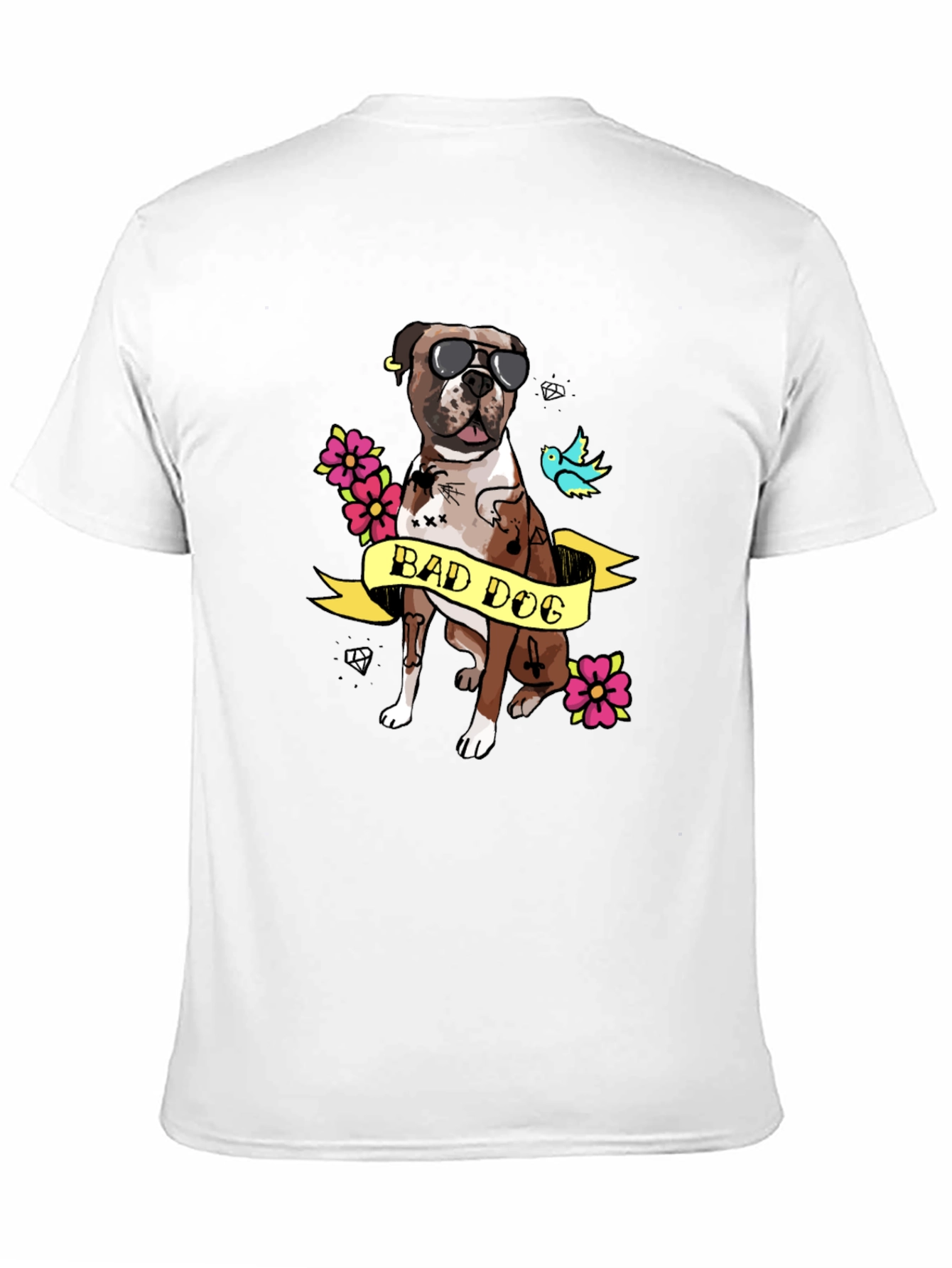 Bad Dog Tattoo Style Graphic T-Shirt
