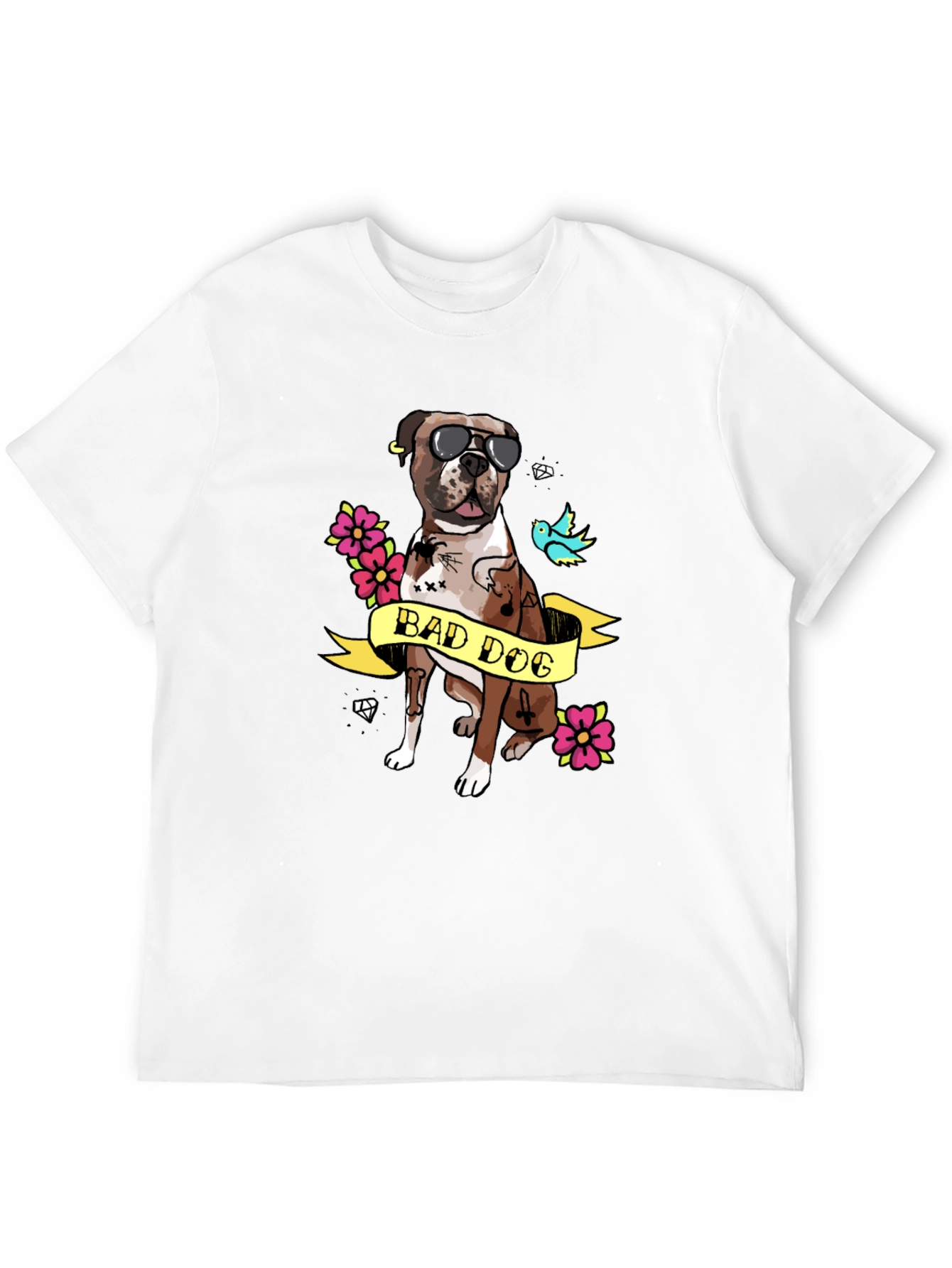 Bad Dog Tattoo Style Graphic T-Shirt