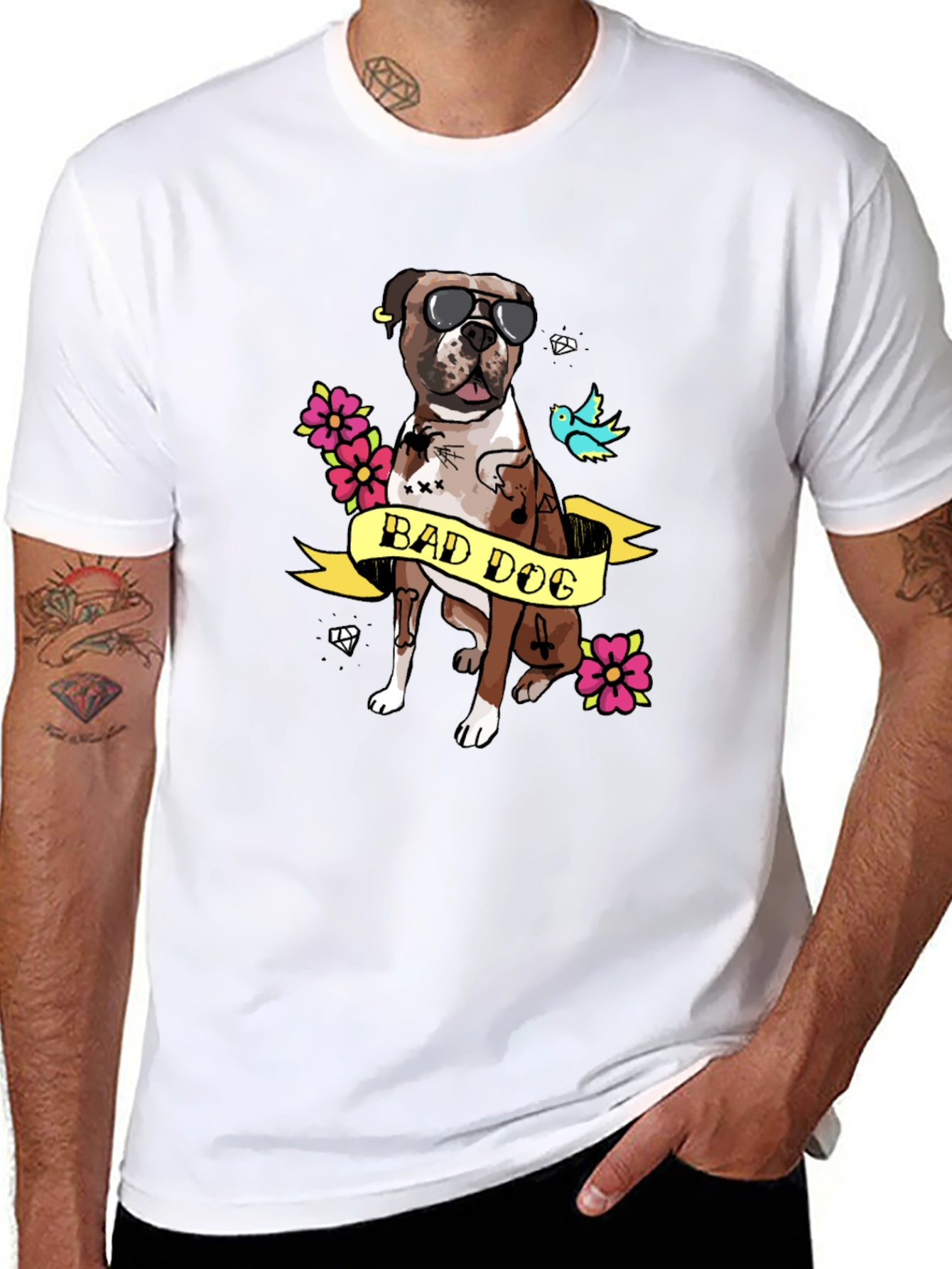 Bad Dog Tattoo Style Graphic T-Shirt