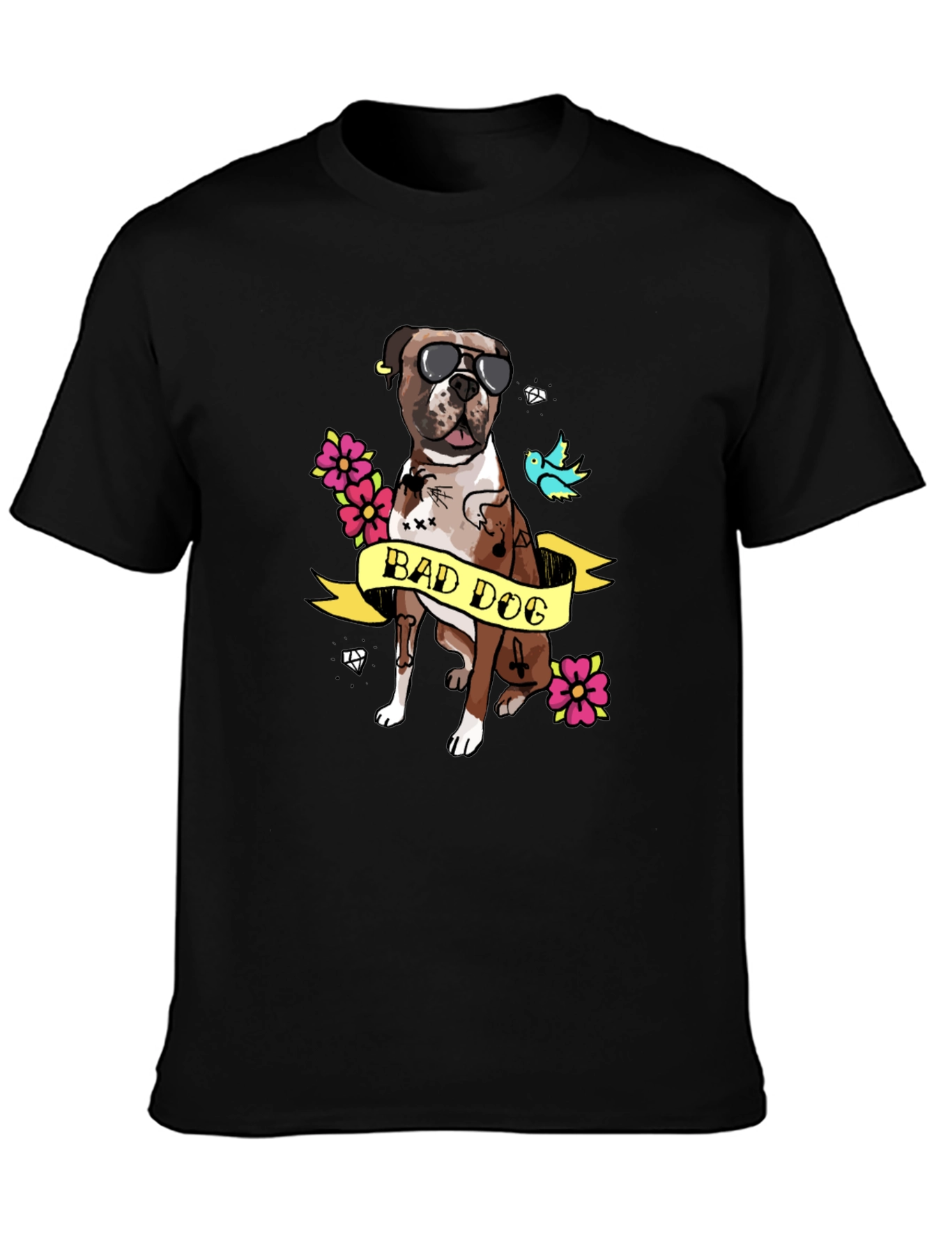 Bad Dog Tattoo Style Graphic T-Shirt