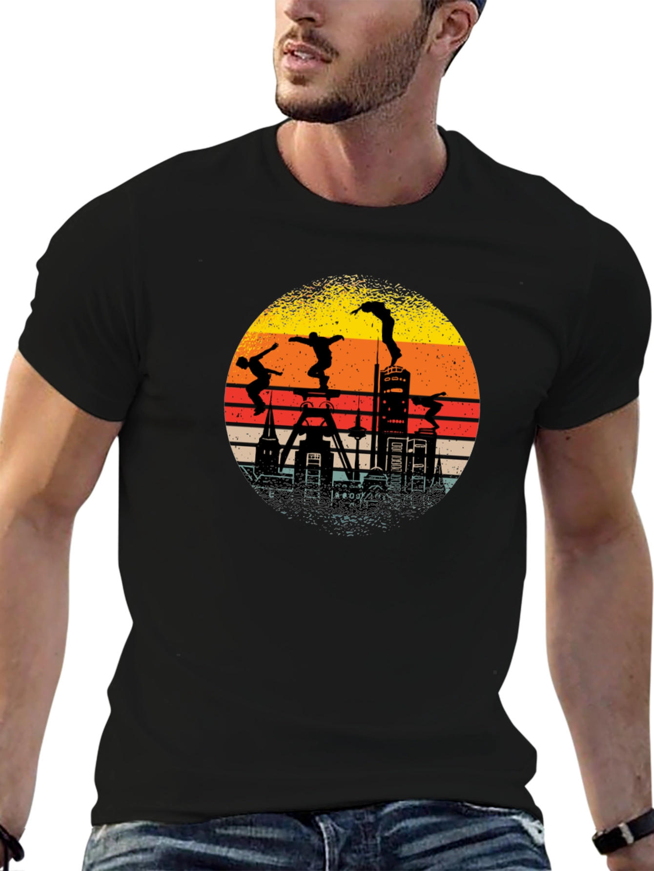 Retro Silhouette Cityscape Parkour T-Shirt