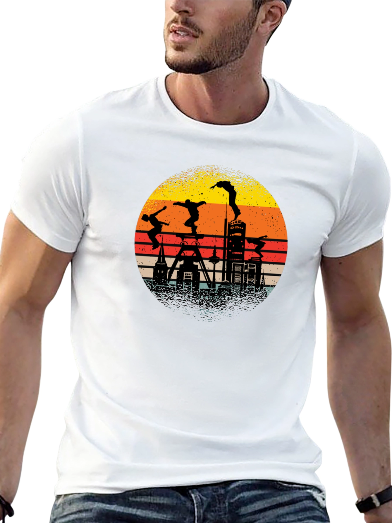 Retro Silhouette Cityscape Parkour T-Shirt