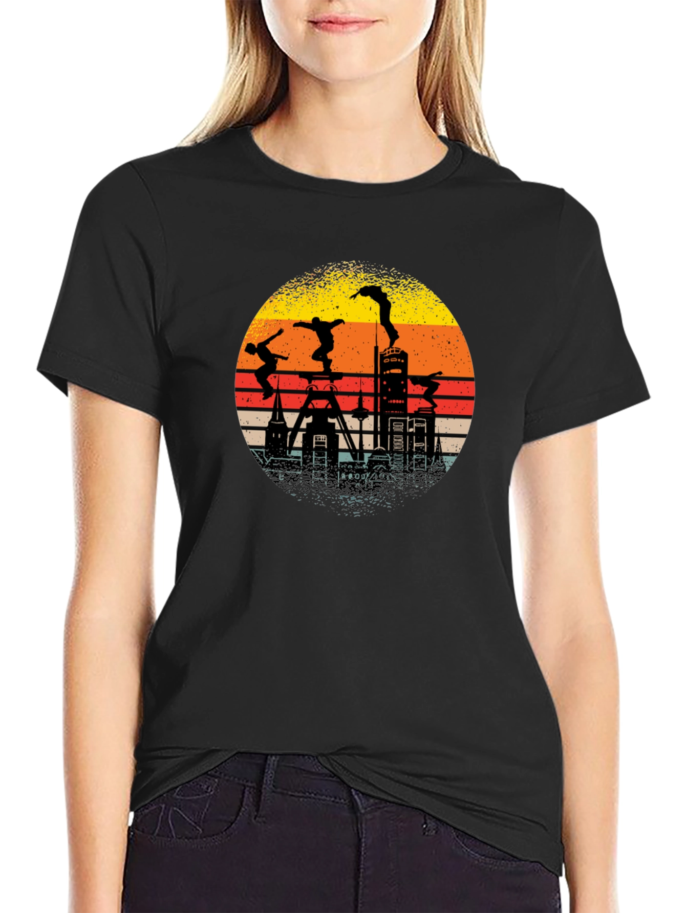 Retro Silhouette Cityscape Parkour T-Shirt