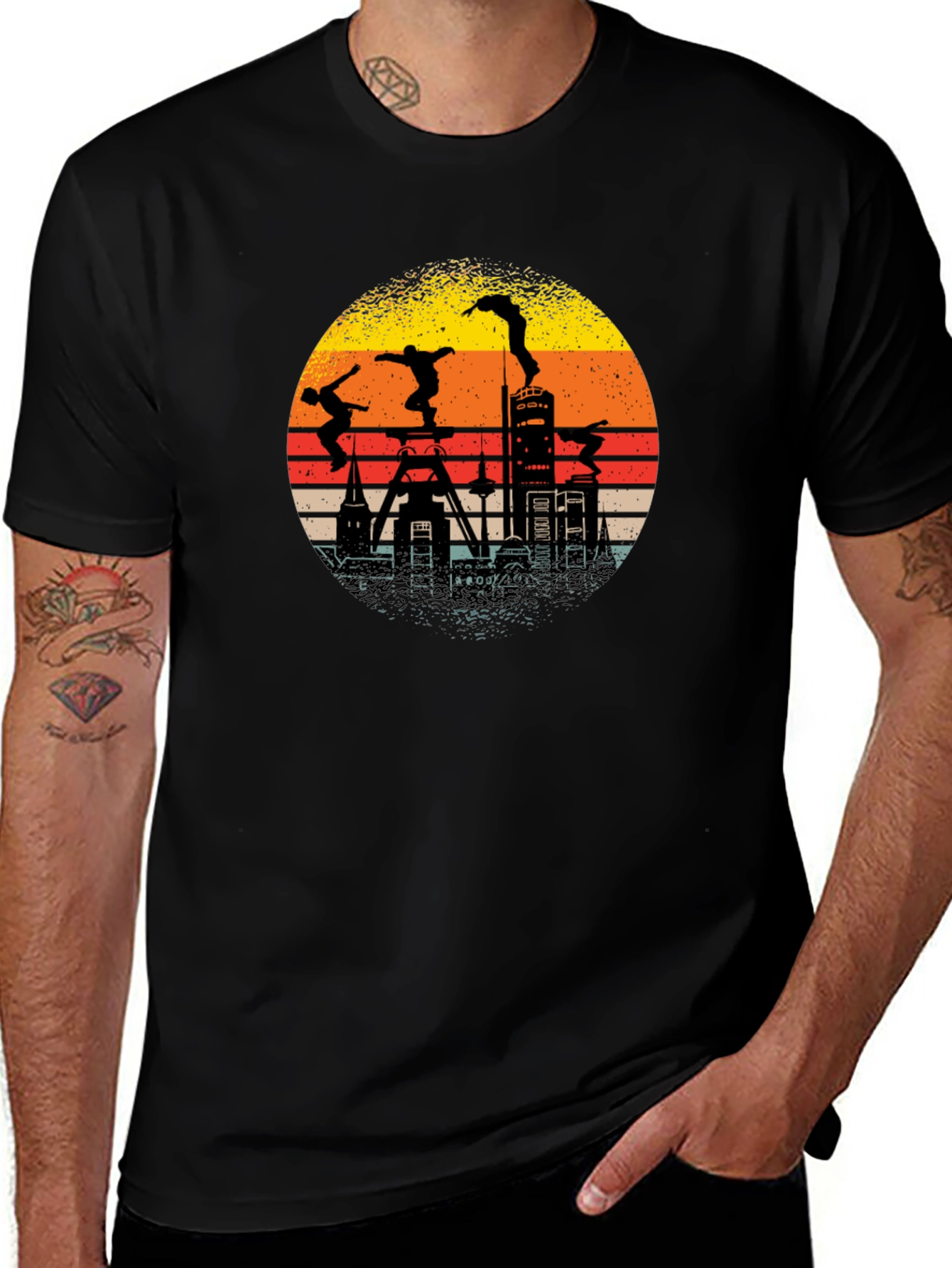 Retro Silhouette Cityscape Parkour T-Shirt