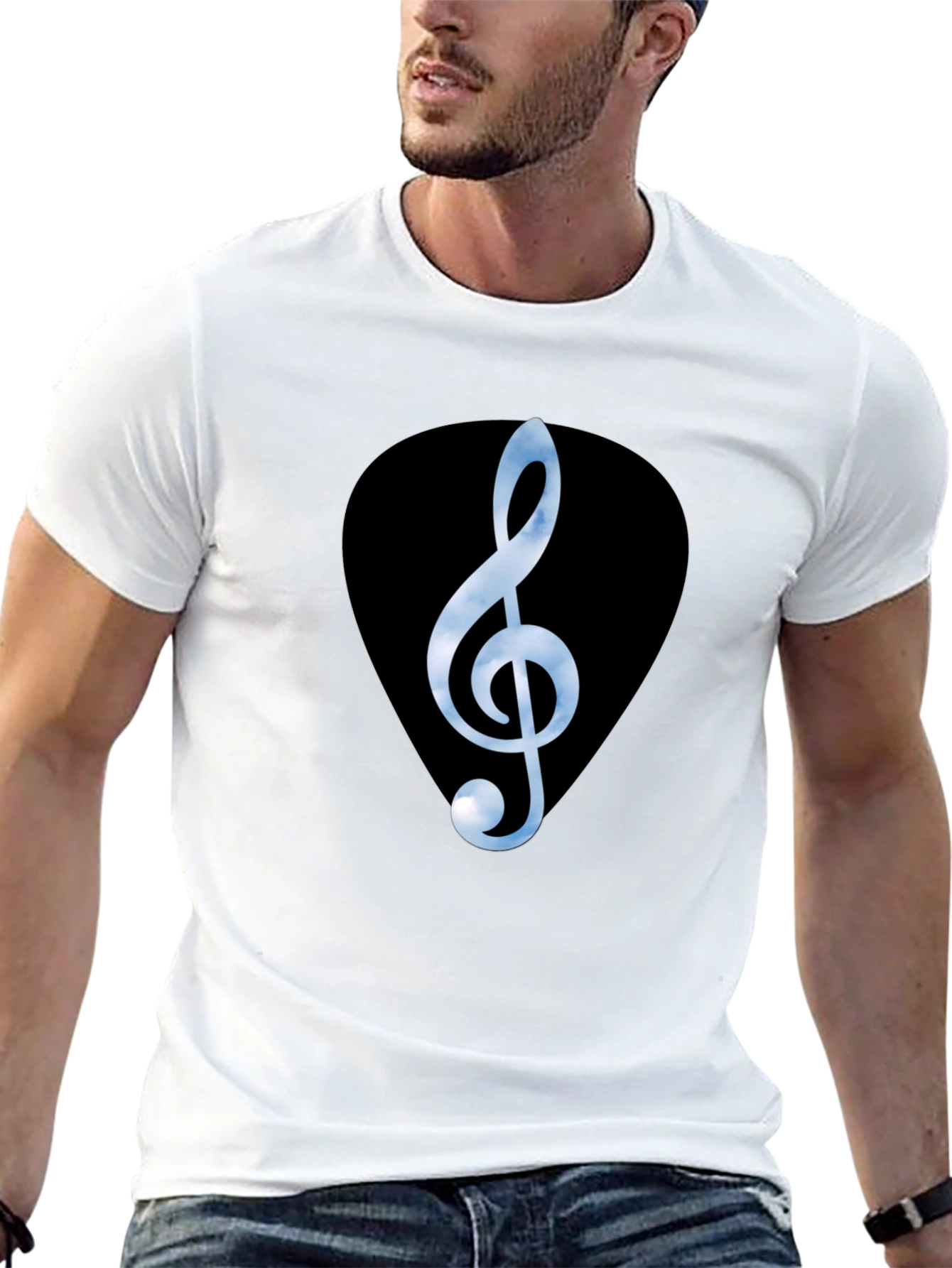 Treble Clef Guitar Pick Graphic Tee - Black