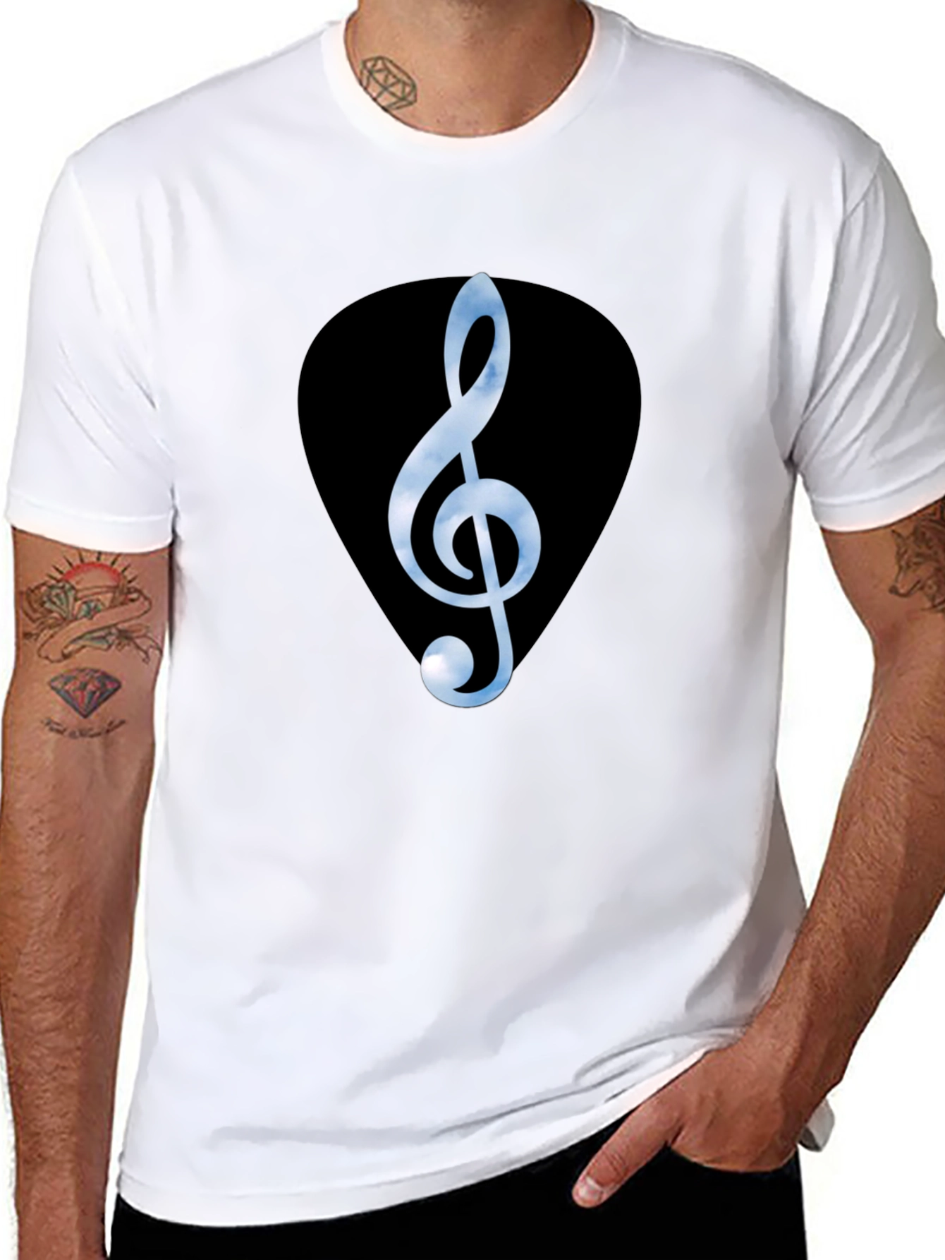 Treble Clef Guitar Pick Graphic Tee - Black