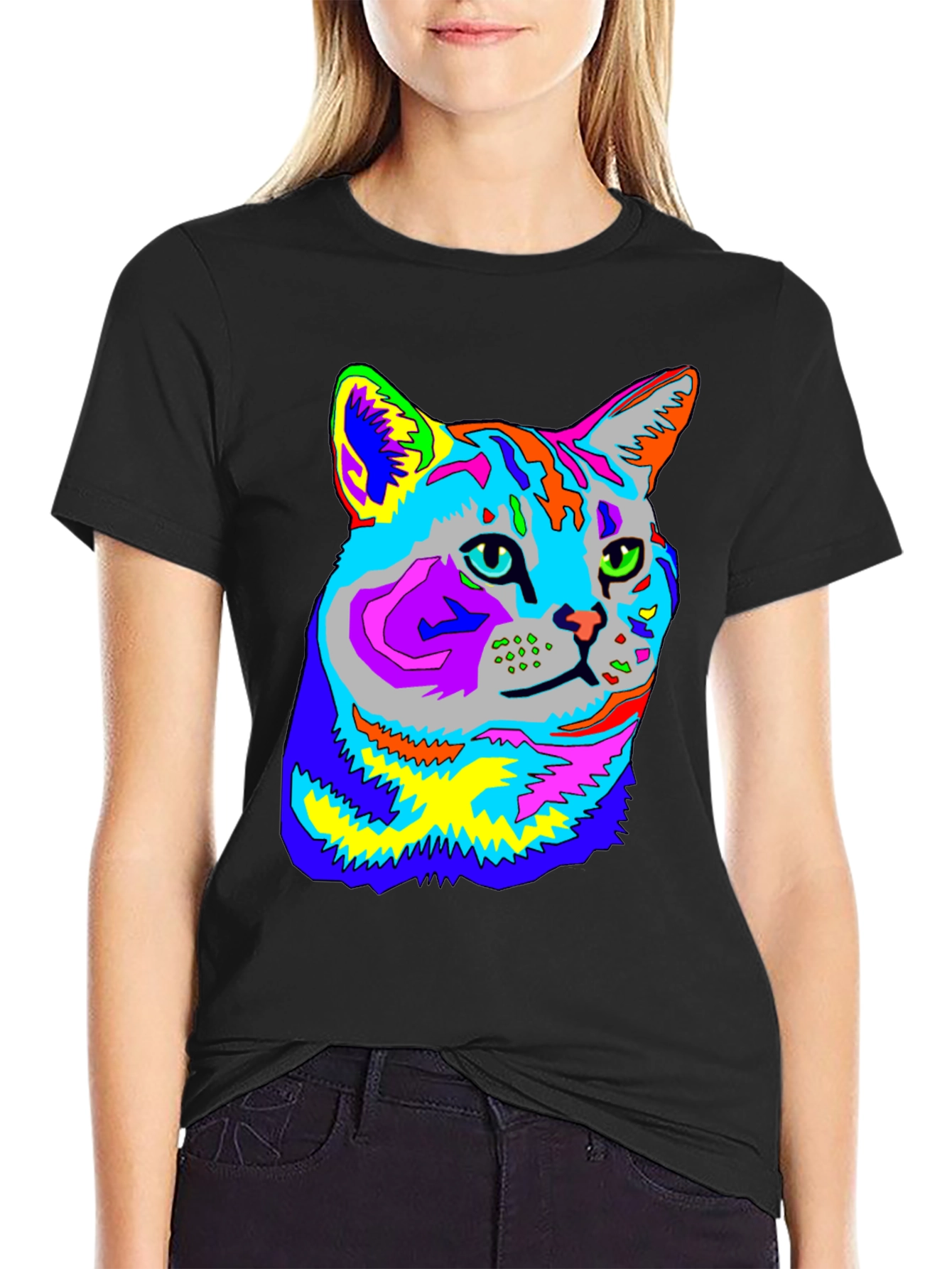 Vibrant Cat Graphic Tee - Unique Animal Lover Shirt