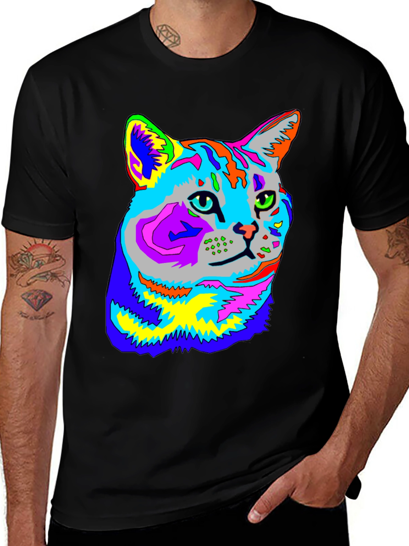Vibrant Cat Graphic Tee - Unique Animal Lover Shirt