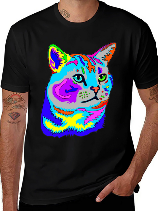 Vibrant Cat Graphic Tee - Unique Animal Lover Shirt