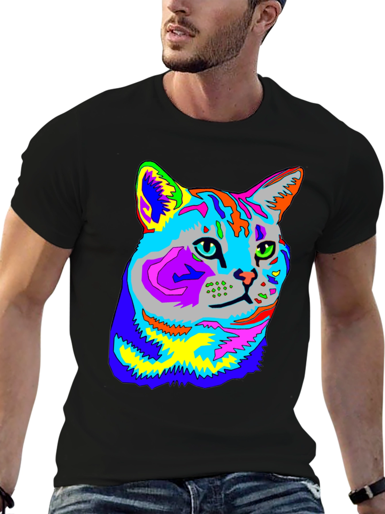 Vibrant Cat Graphic Tee - Unique Animal Lover Shirt
