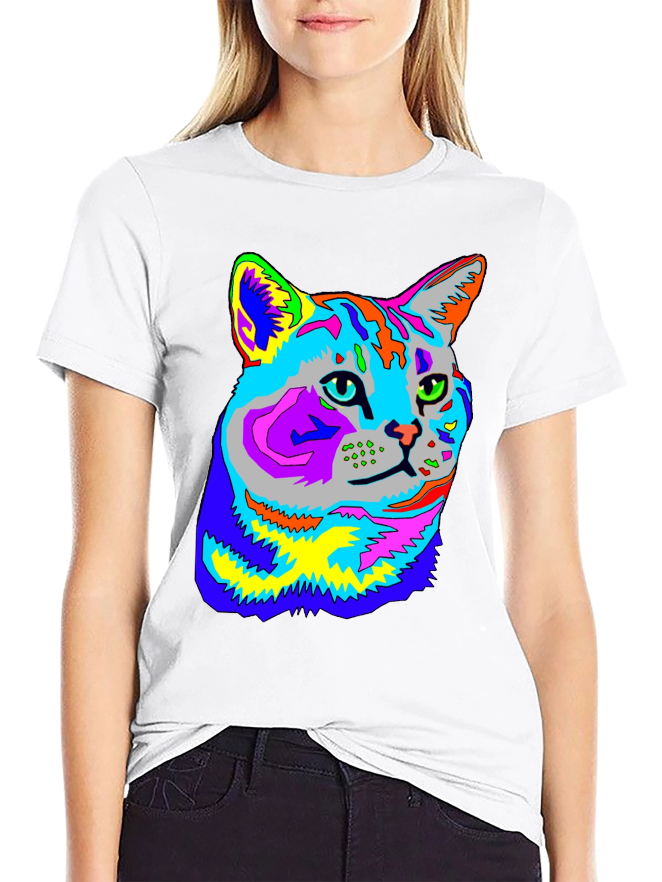 Vibrant Cat Graphic Tee - Unique Animal Lover Shirt