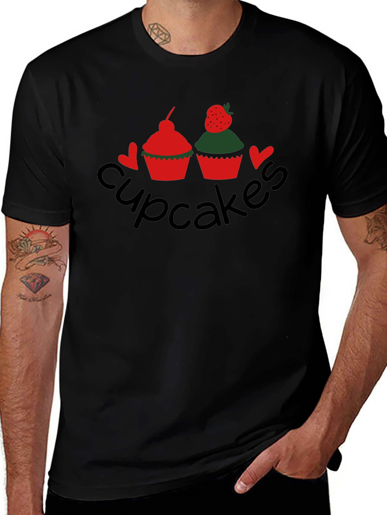 Cupcakes Graphic Tee - Black Crew Neck T-Shirt
