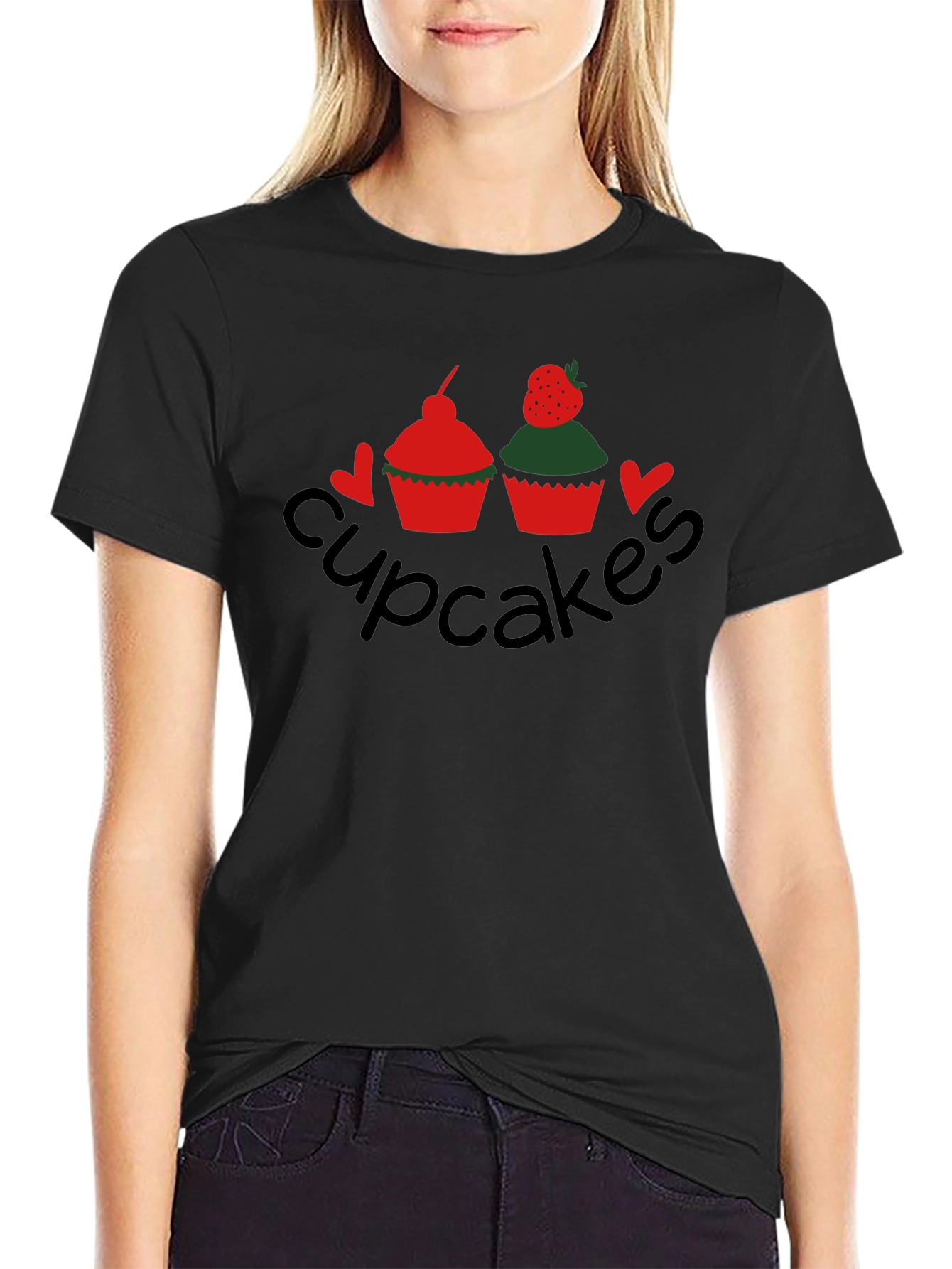 Cupcakes Graphic Tee - Black Crew Neck T-Shirt