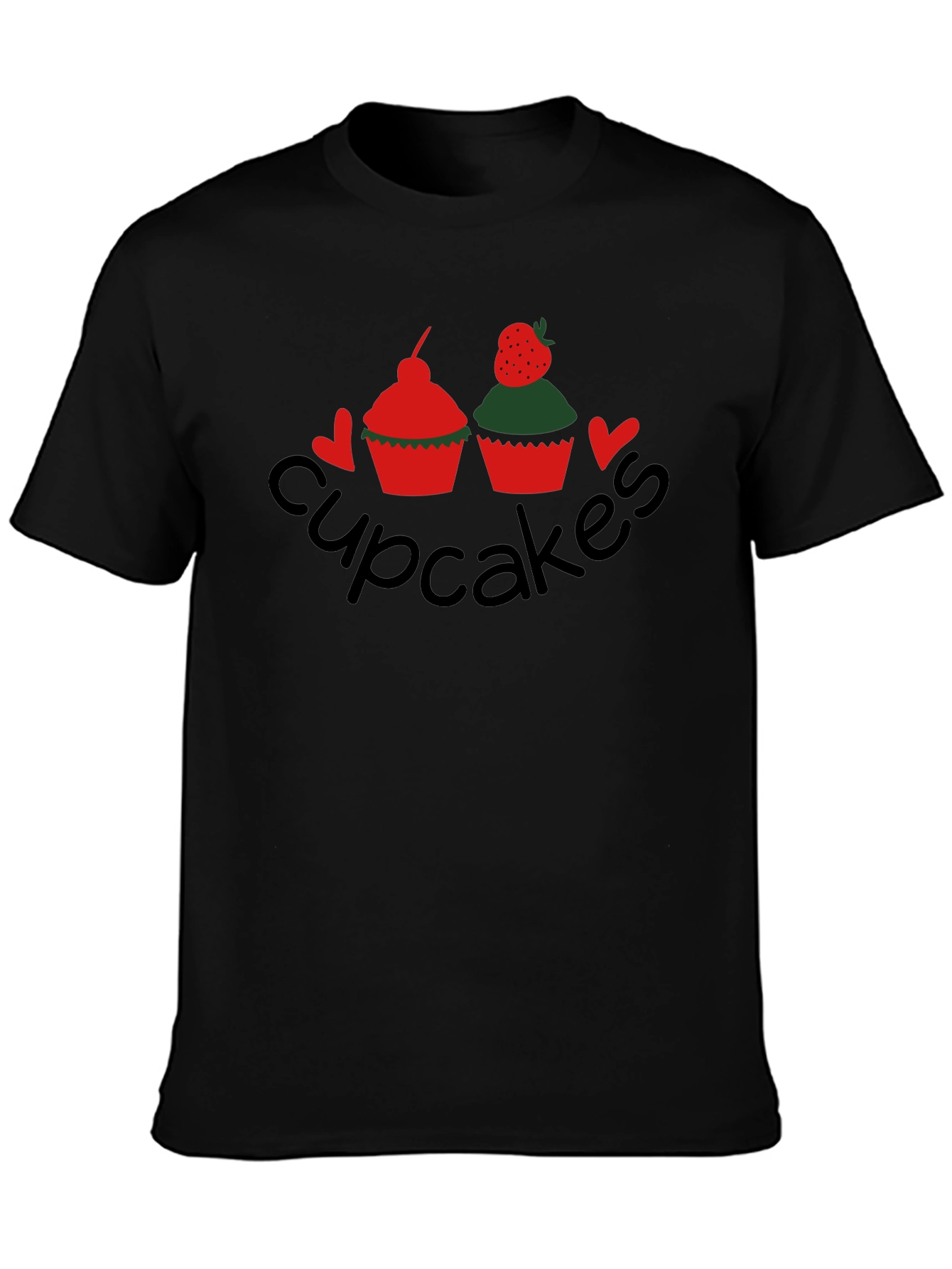 Cupcakes Graphic Tee - Black Crew Neck T-Shirt