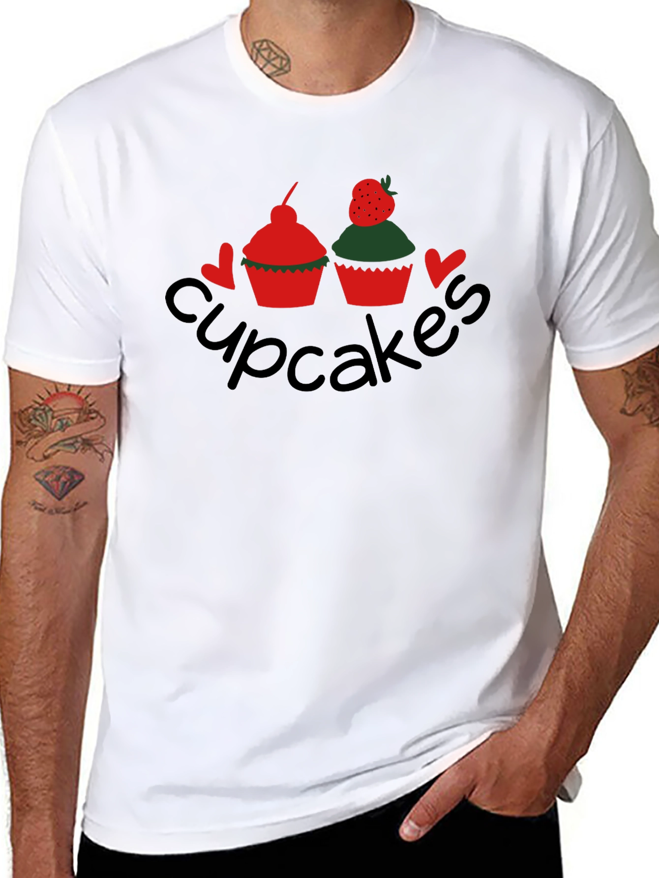Cupcakes Graphic Tee - Black Crew Neck T-Shirt